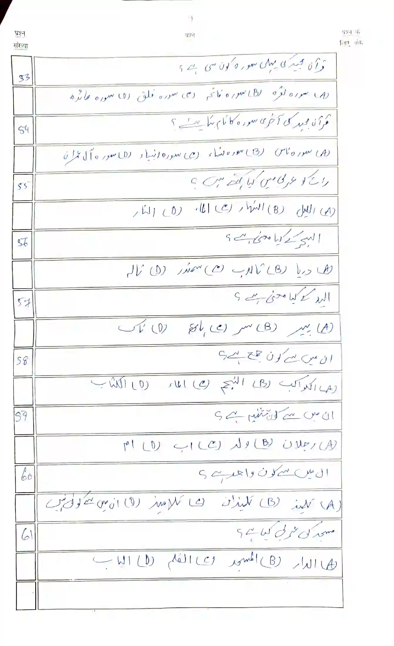 Bihar Board Class 10th 2023 Arabic (123) Sample Paper 9