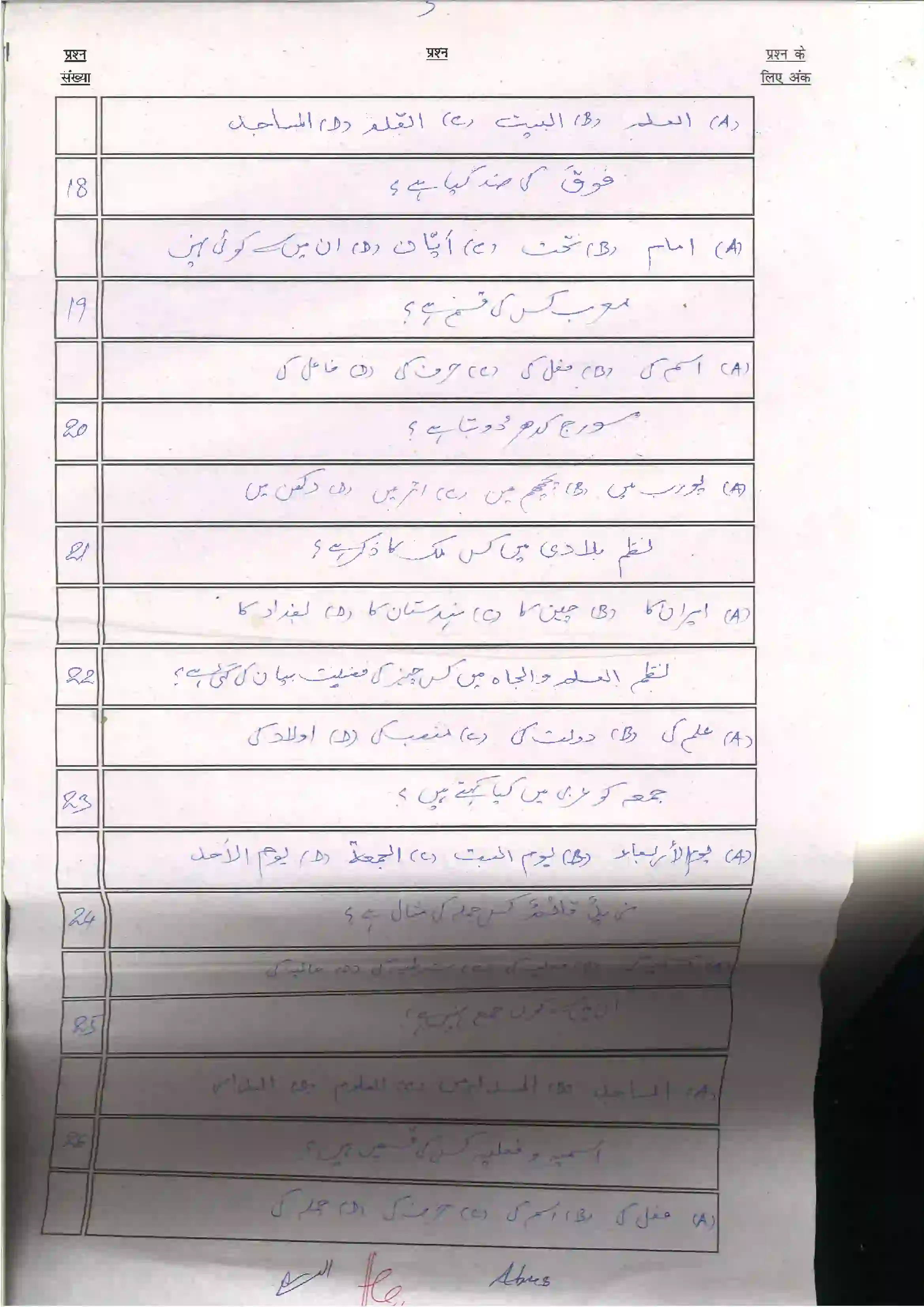 Bihar Board Class 10th 2024 Arabic Sample Paper 5