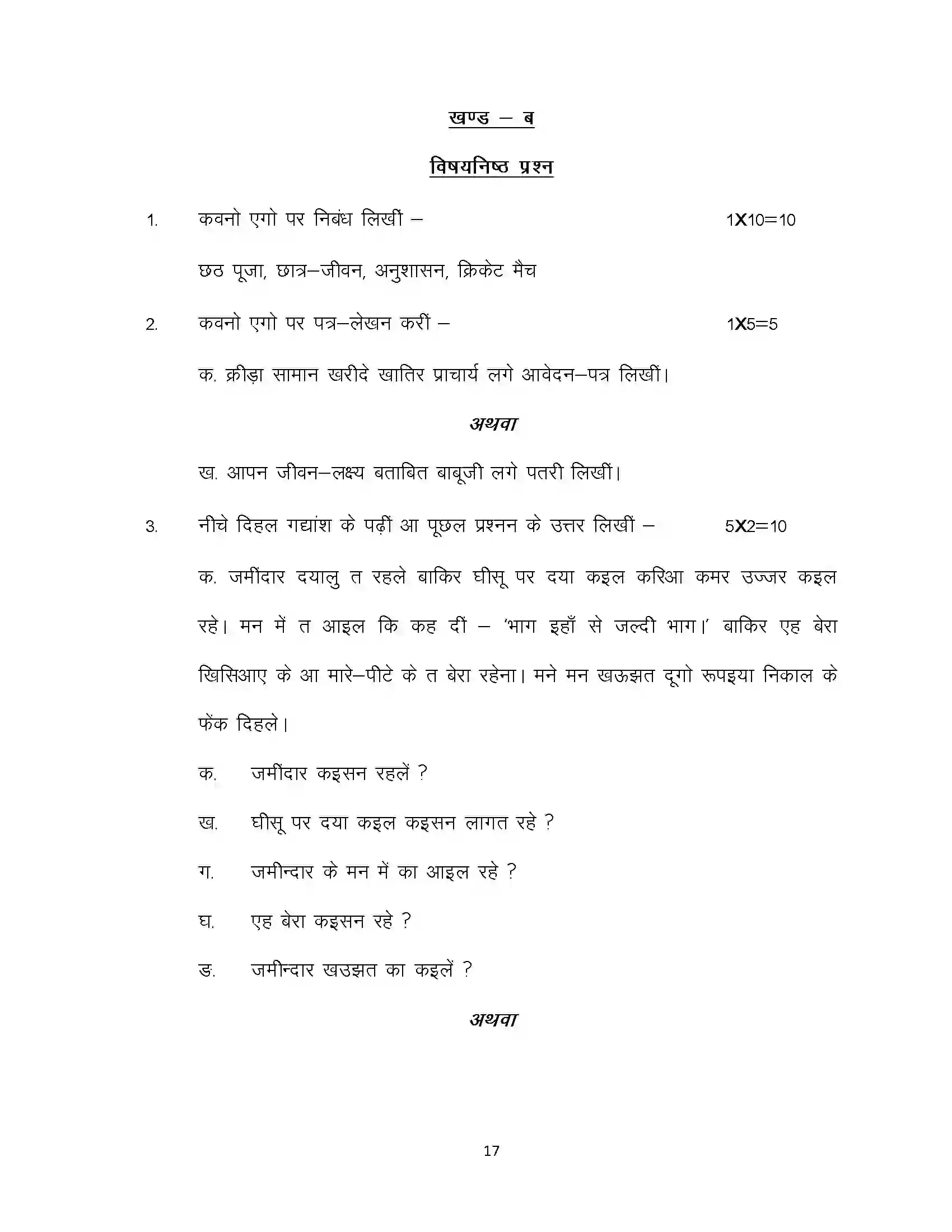 Bihar Board Class 10th 2023 Bhojpuri Sample Paper 17