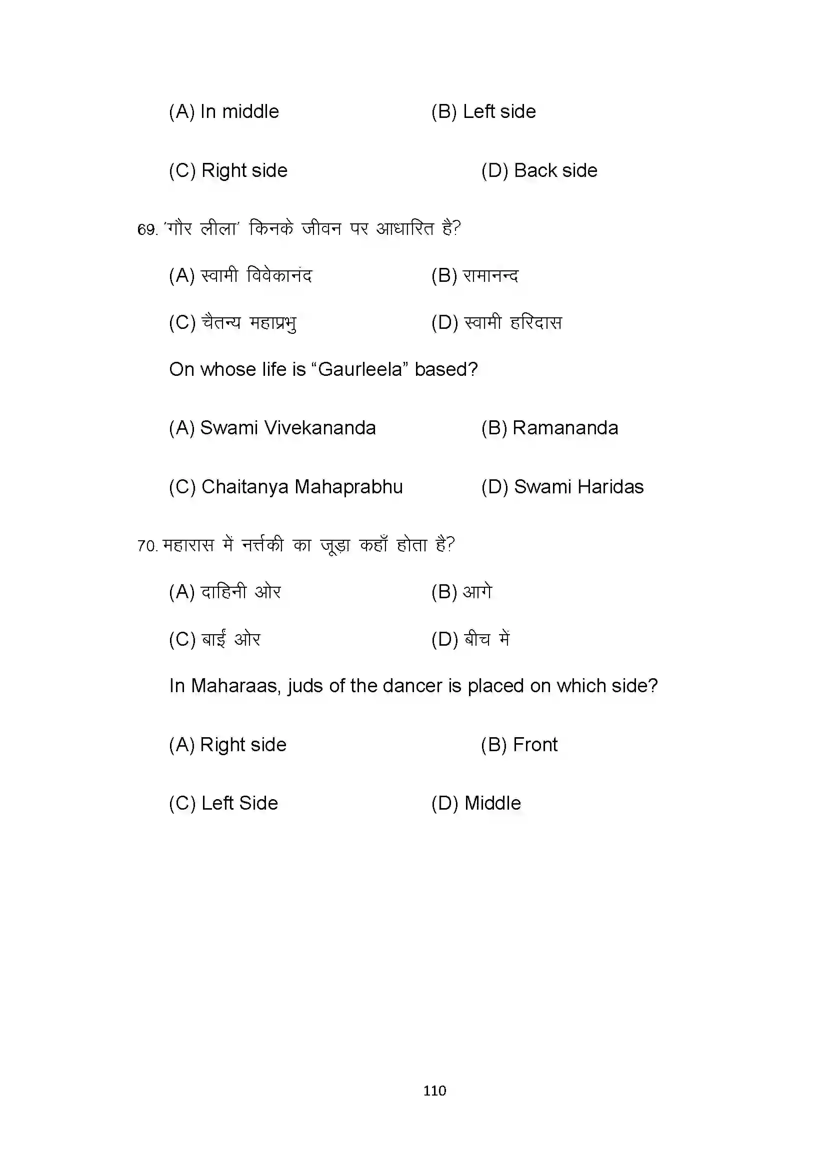 Bihar Board Class 10th 2022 Dance Sample Paper 110