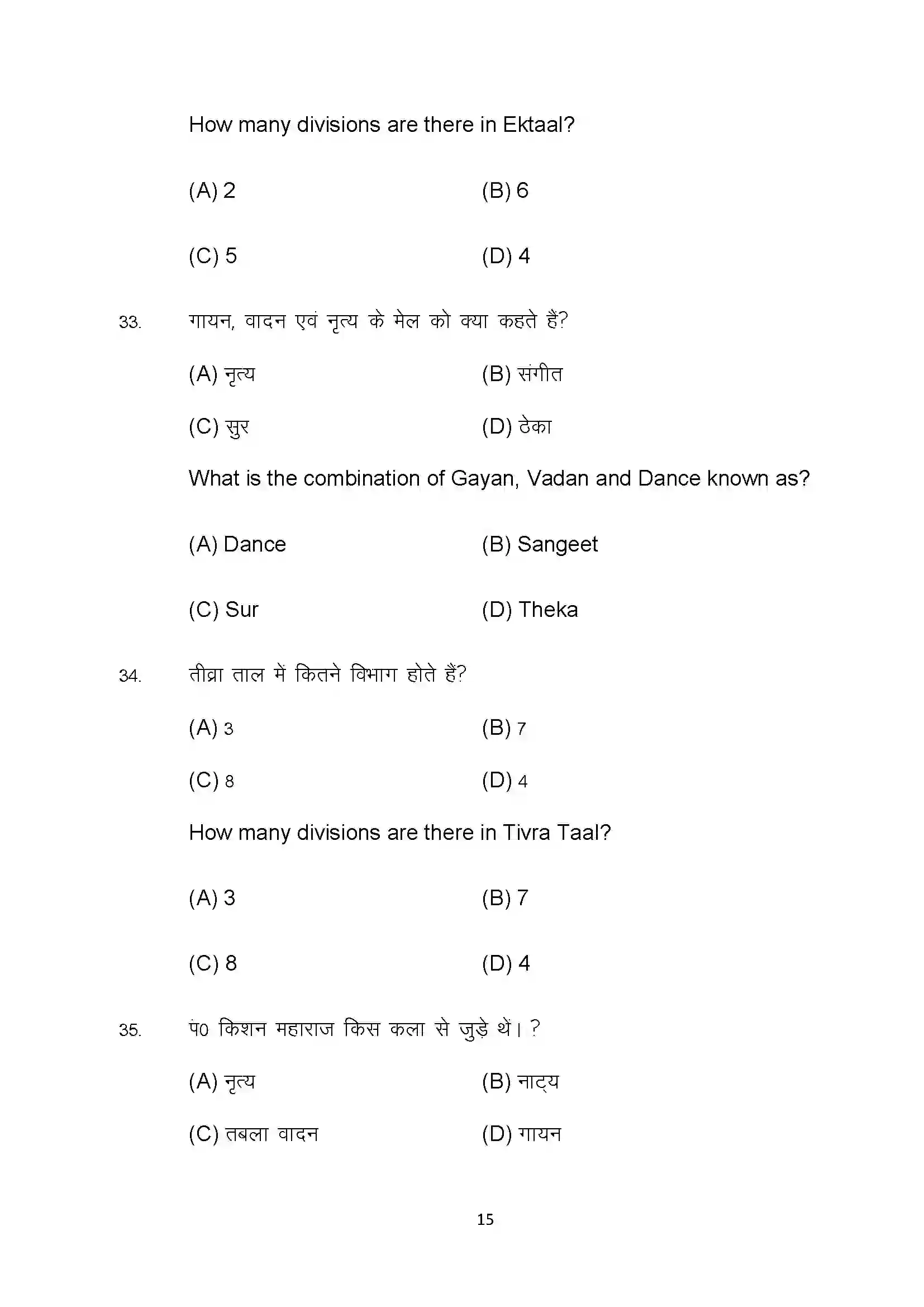 Bihar Board Class 10th 2022 Dance Sample Paper 15