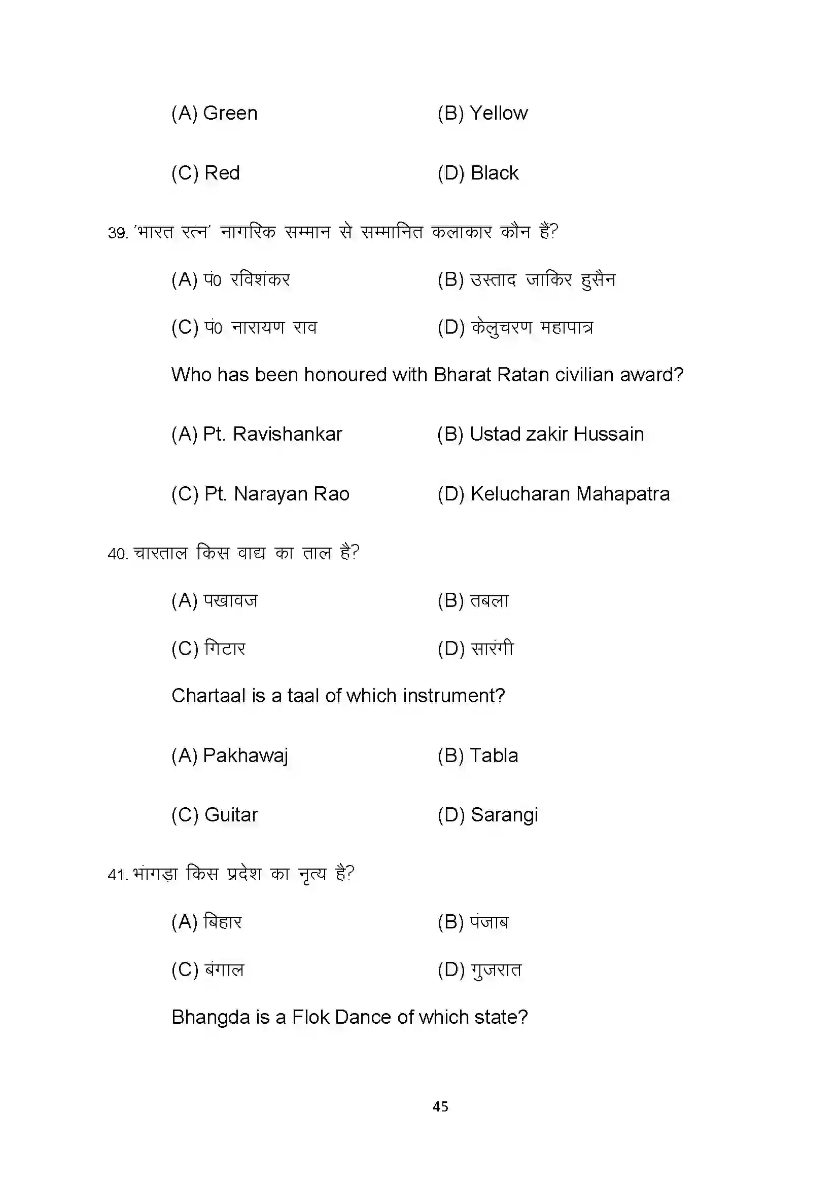 Bihar Board Class 10th 2022 Dance Sample Paper 45