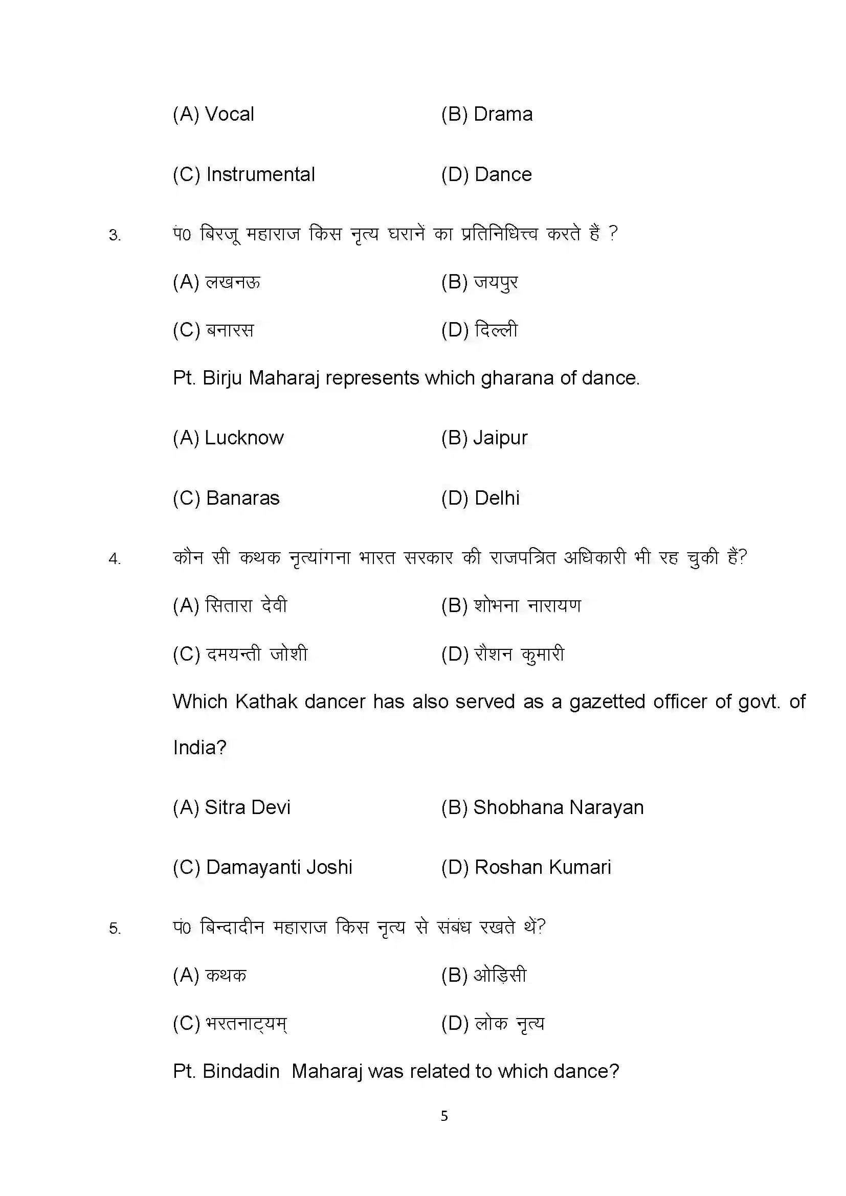 Bihar Board Class 10th 2022 Dance Sample Paper 5