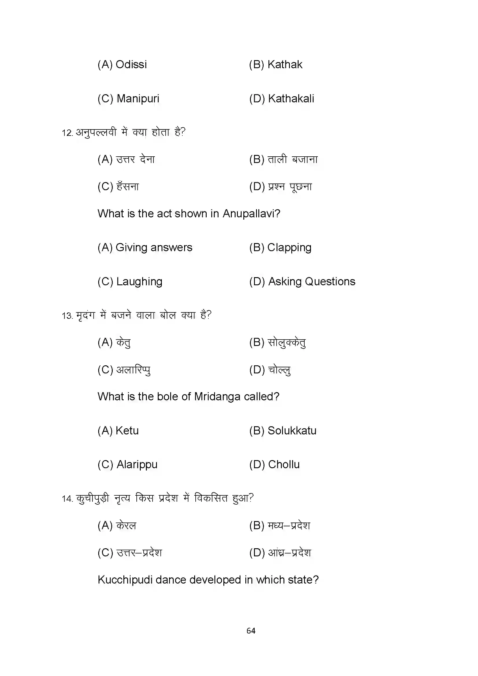 Bihar Board Class 10th 2022 Dance Sample Paper 64