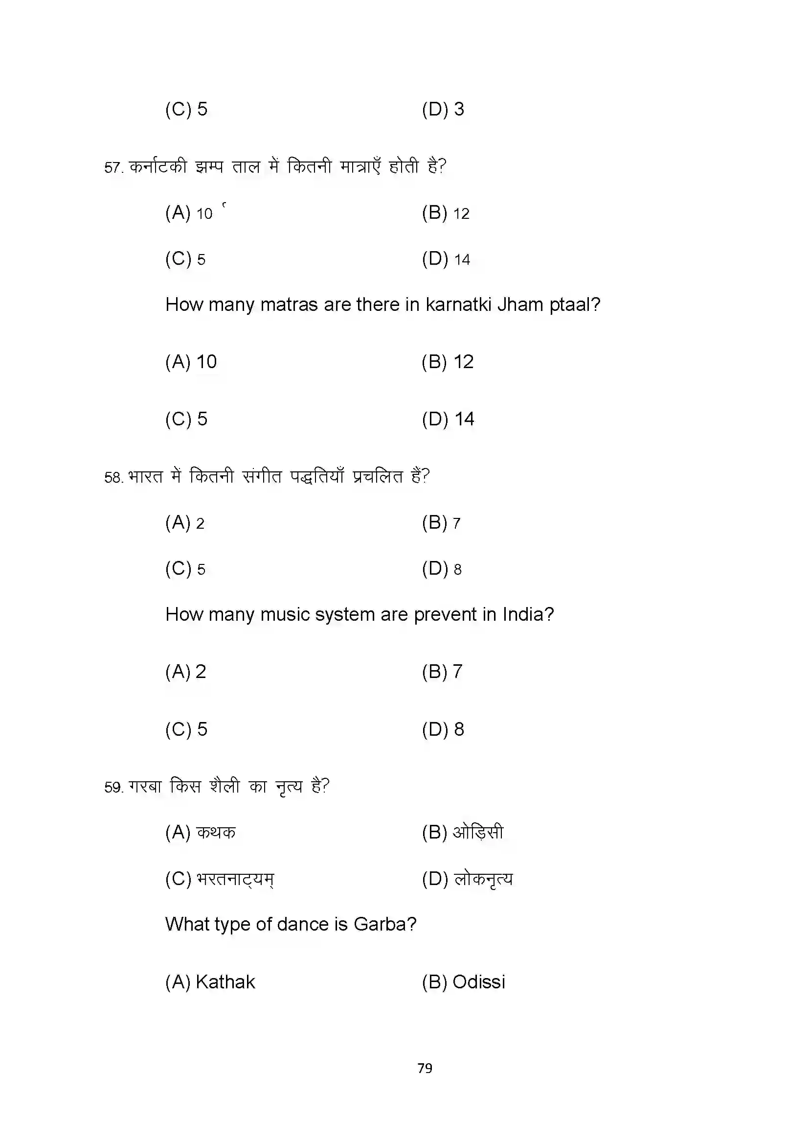 Bihar Board Class 10th 2022 Dance Sample Paper 79