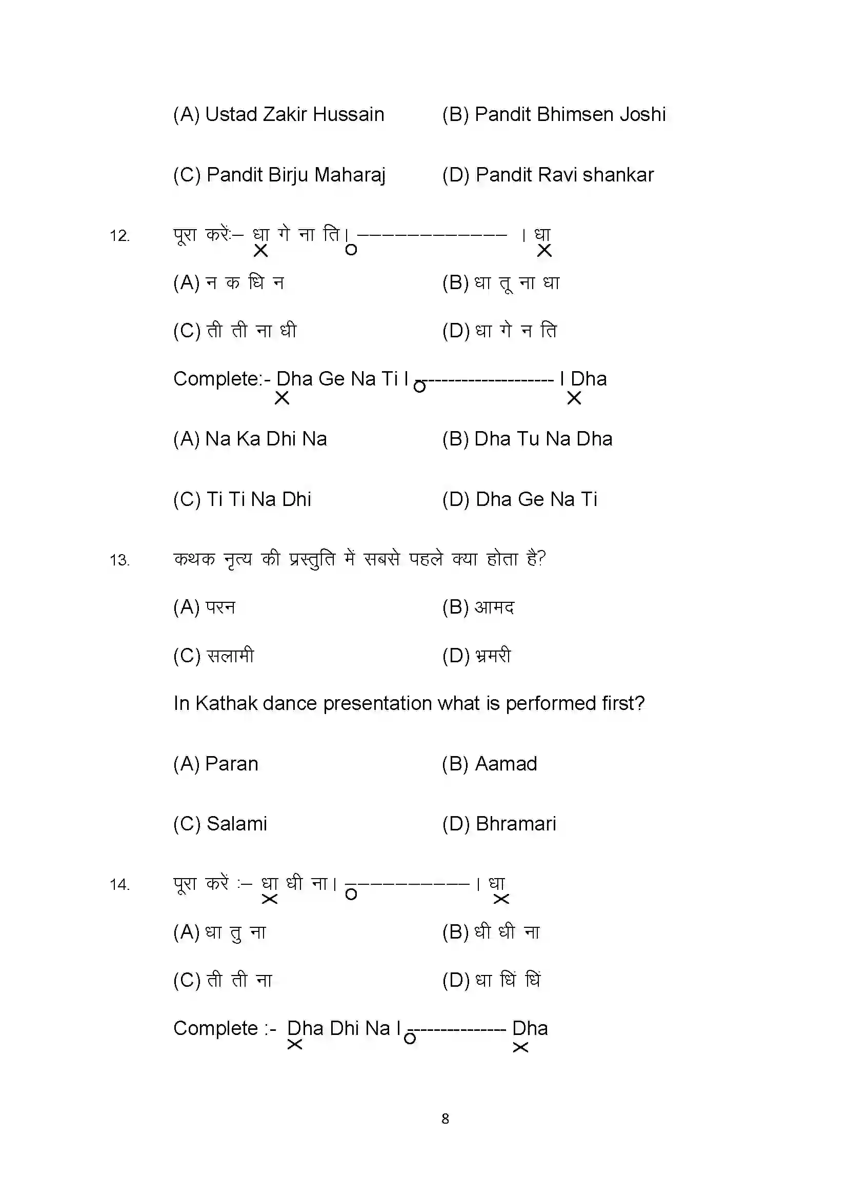 Bihar Board Class 10th 2022 Dance Sample Paper 8
