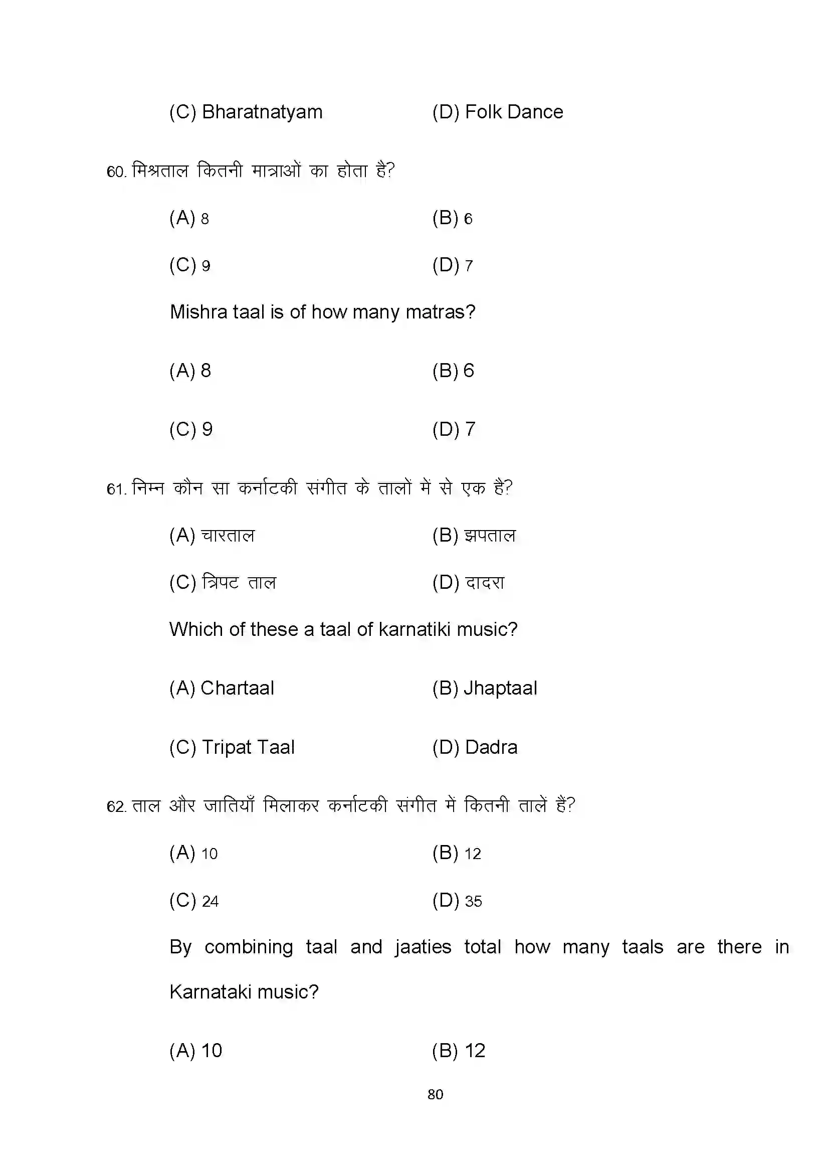 Bihar Board Class 10th 2022 Dance Sample Paper 80