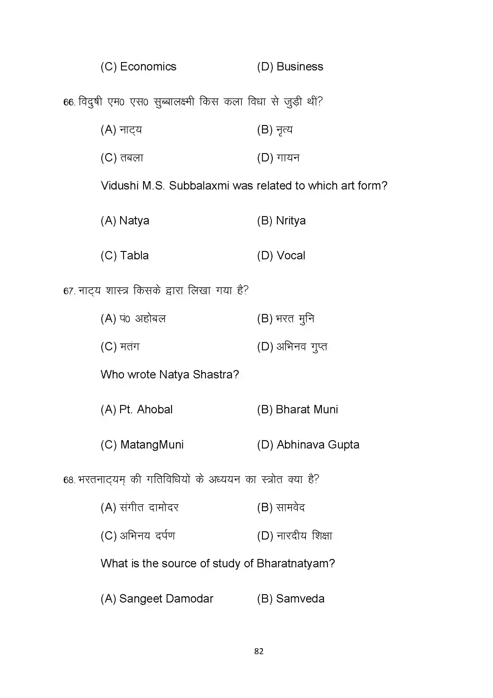 Bihar Board Class 10th 2022 Dance Sample Paper 82