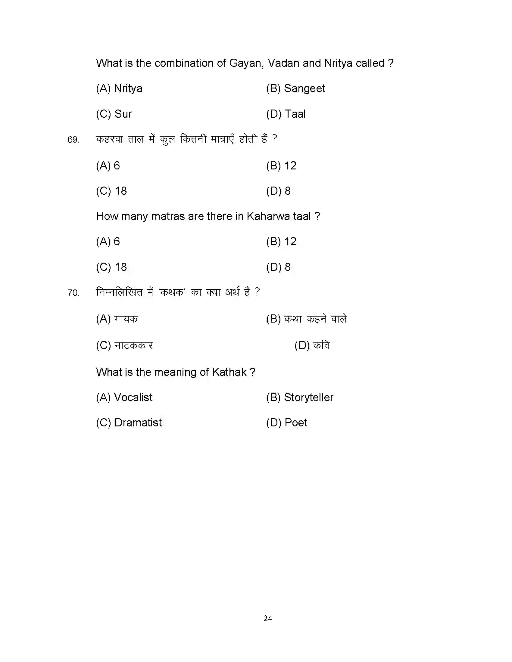 Bihar Board Class 10th 2023 Dance Sample Paper 24