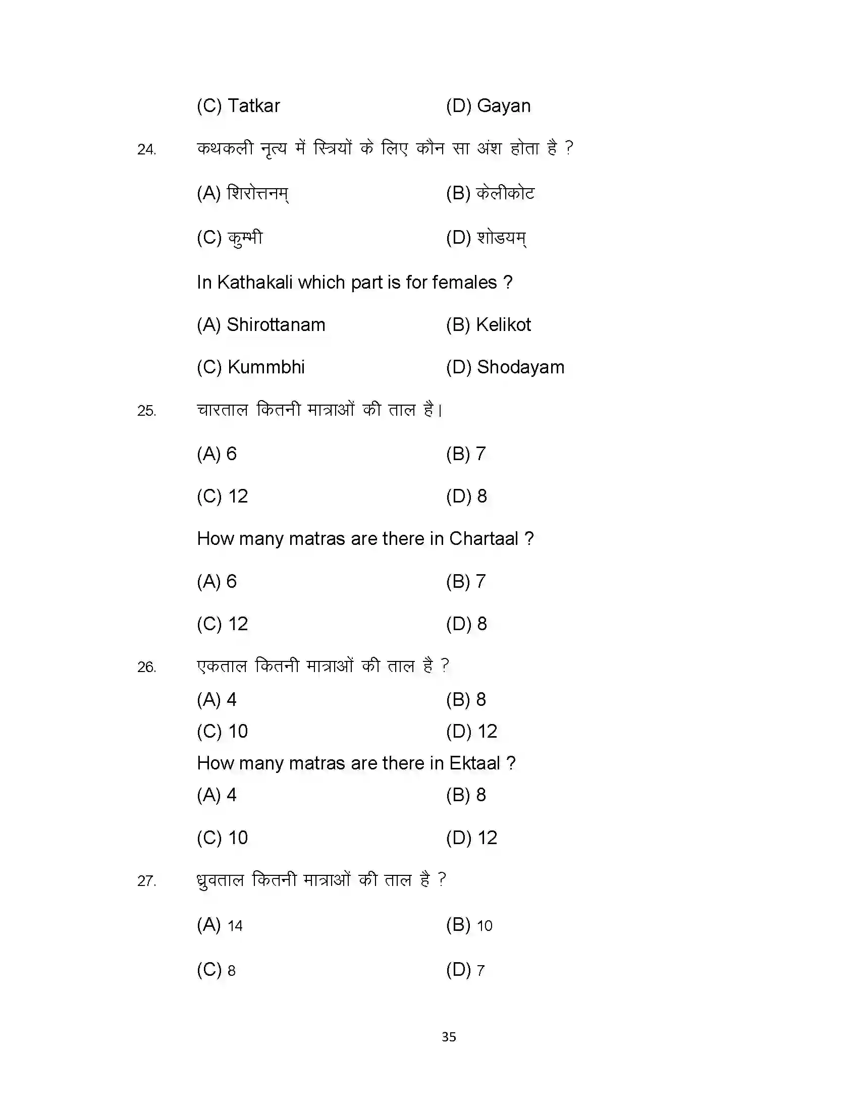 Bihar Board Class 10th 2023 Dance Sample Paper 35