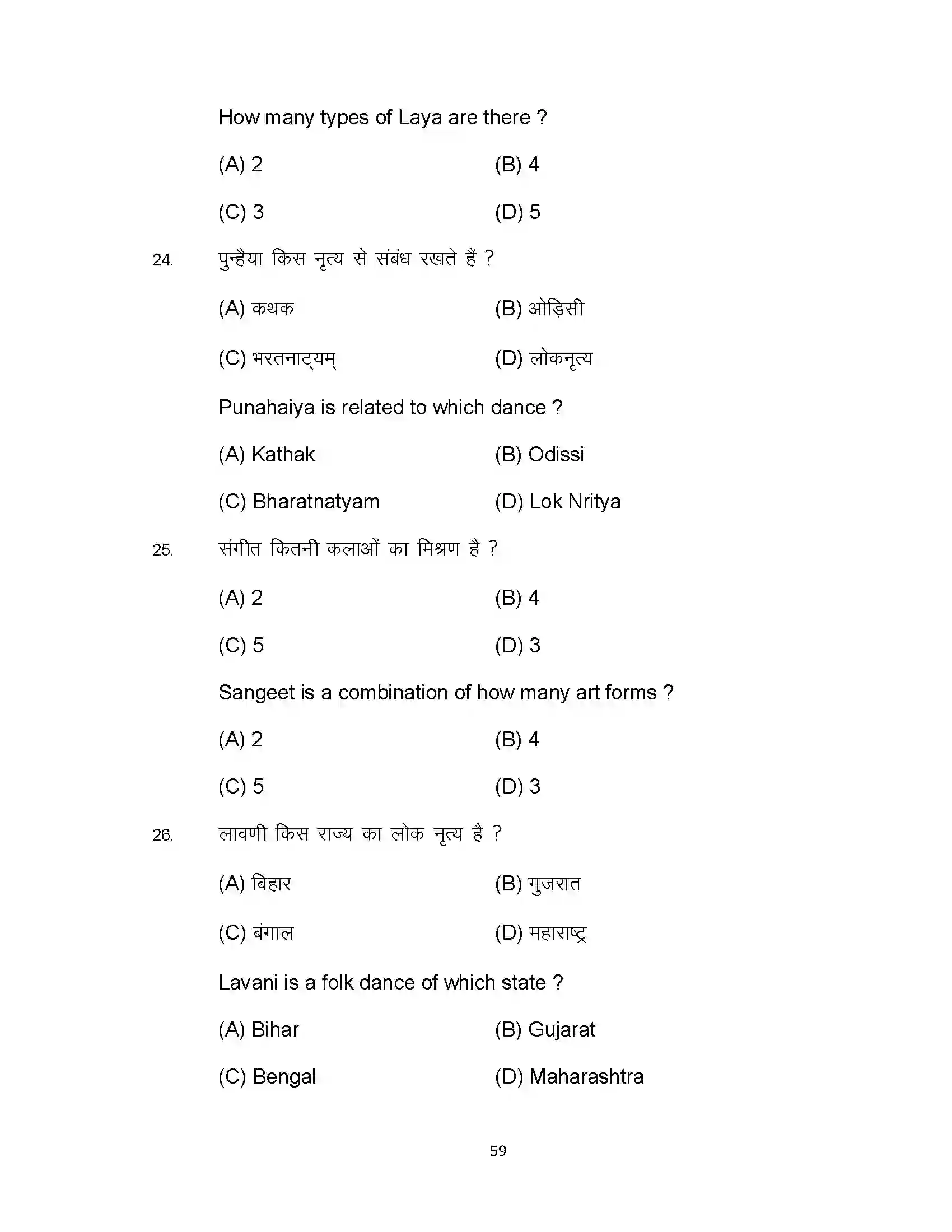 Bihar Board Class 10th 2023 Dance Sample Paper 59