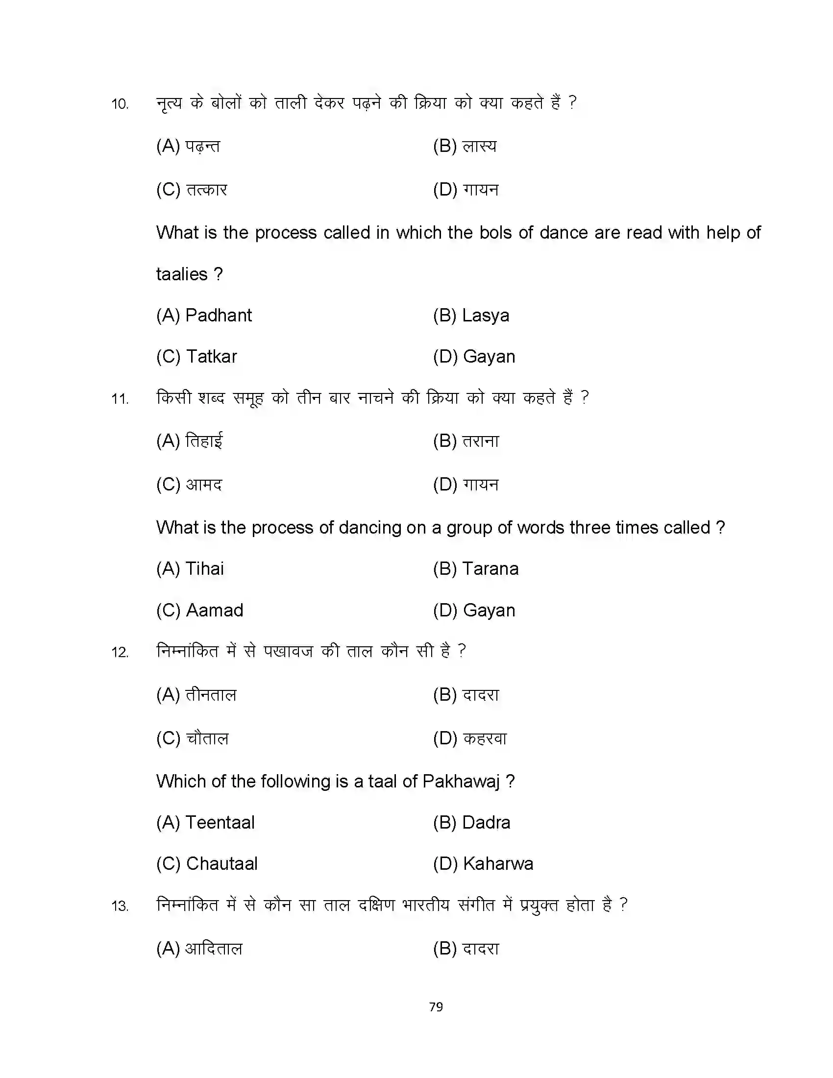Bihar Board Class 10th 2023 Dance Sample Paper 79