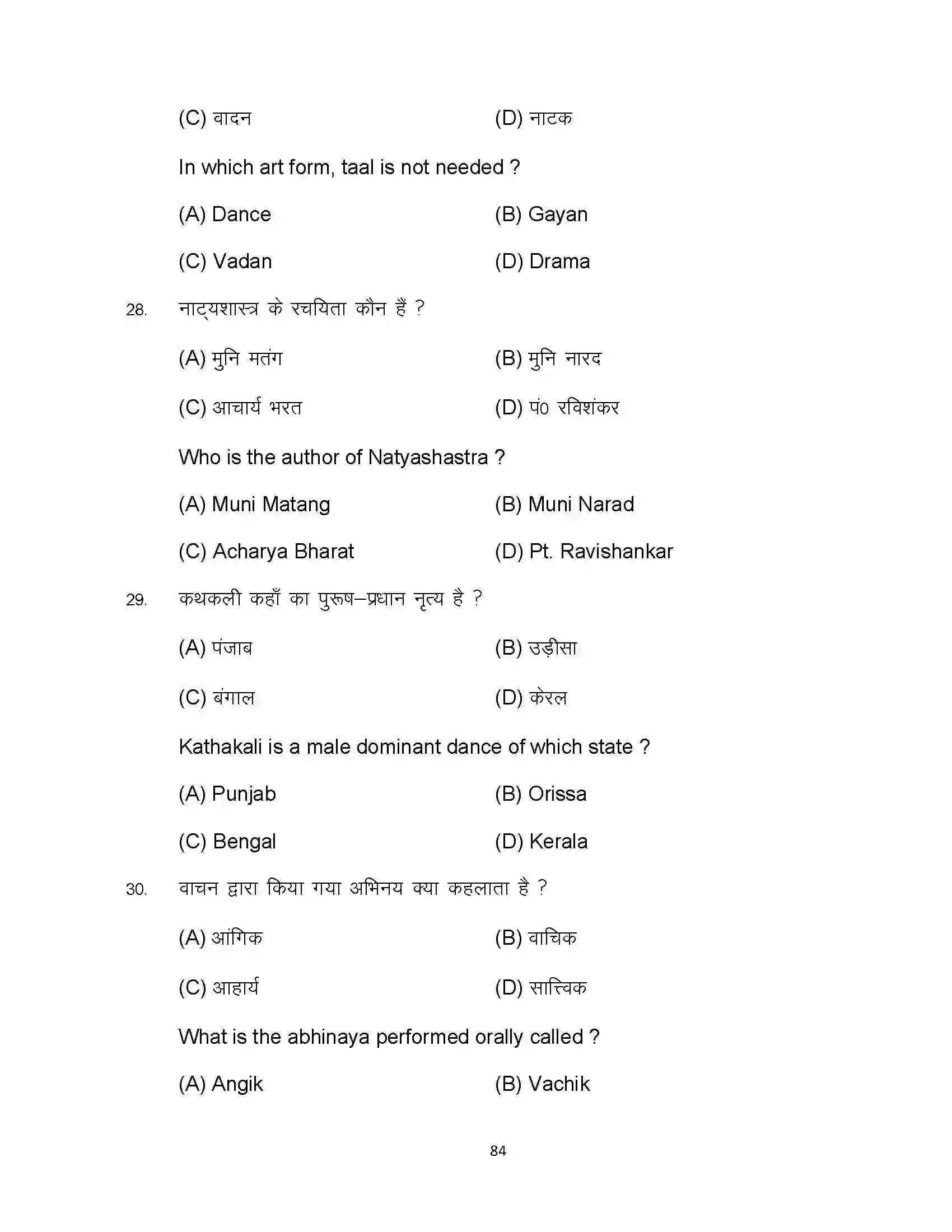 Bihar Board Class 10th 2023 Dance Sample Paper 84