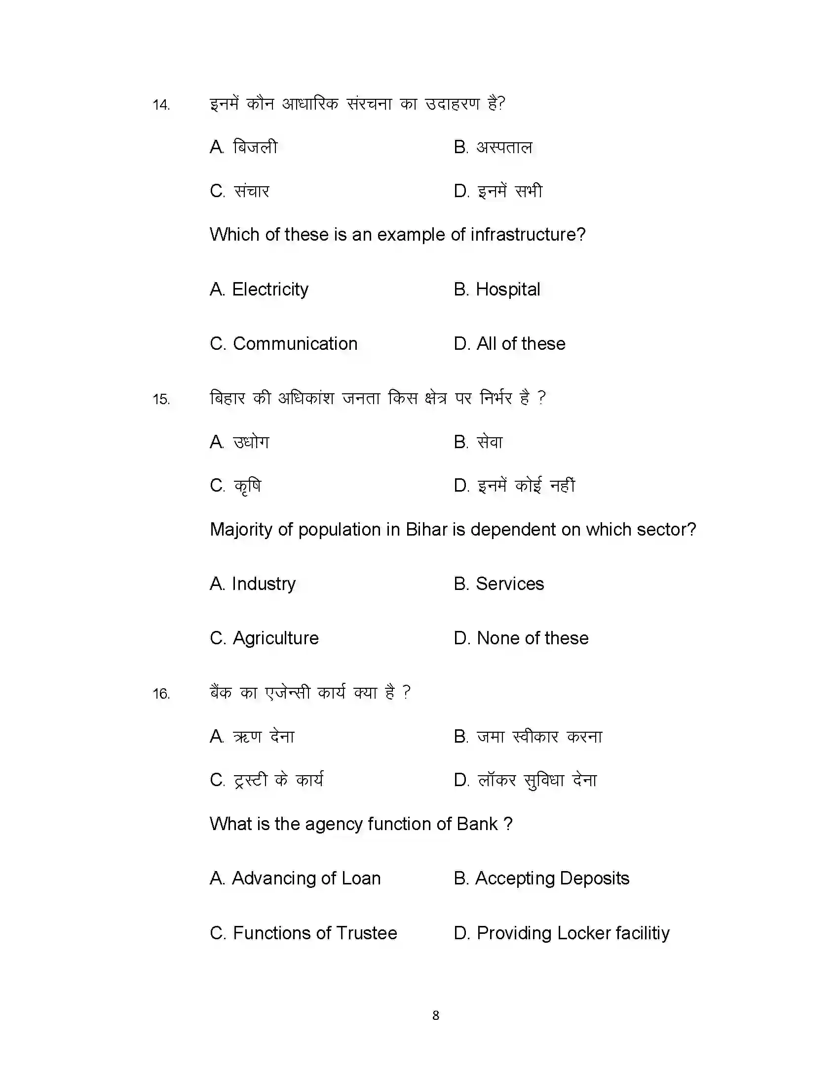 Bihar Board Class 10th 2020 Economics (Opt) Sample Paper 8