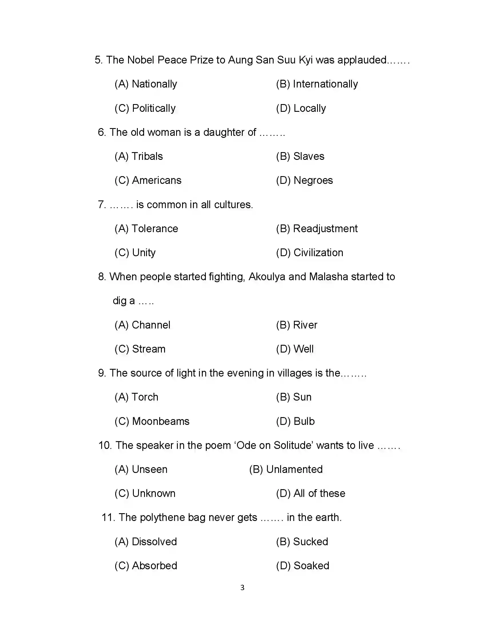 Bihar Board Class 10th 2020 English Sample Paper 3