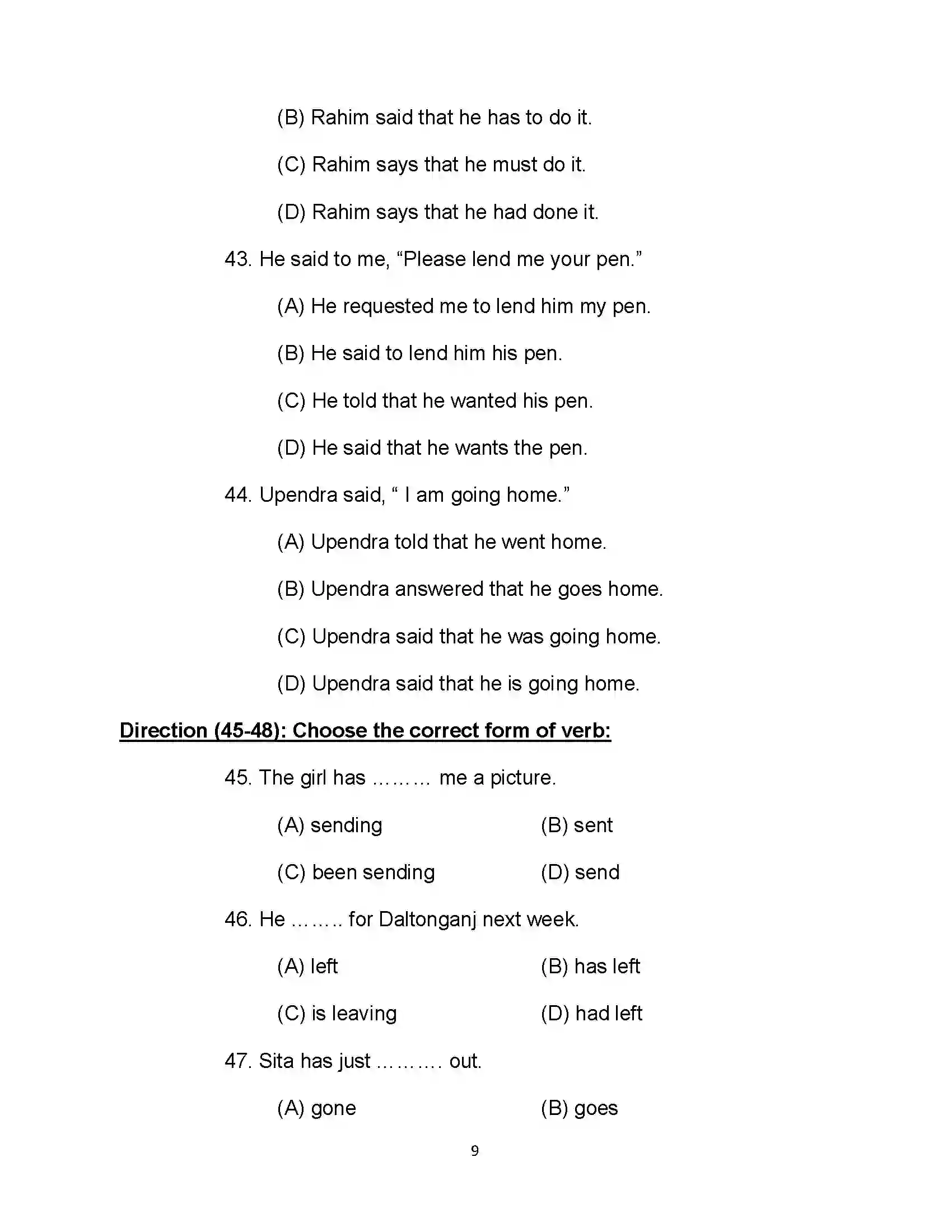 Bihar Board Class 10th 2020 English Sample Paper 9