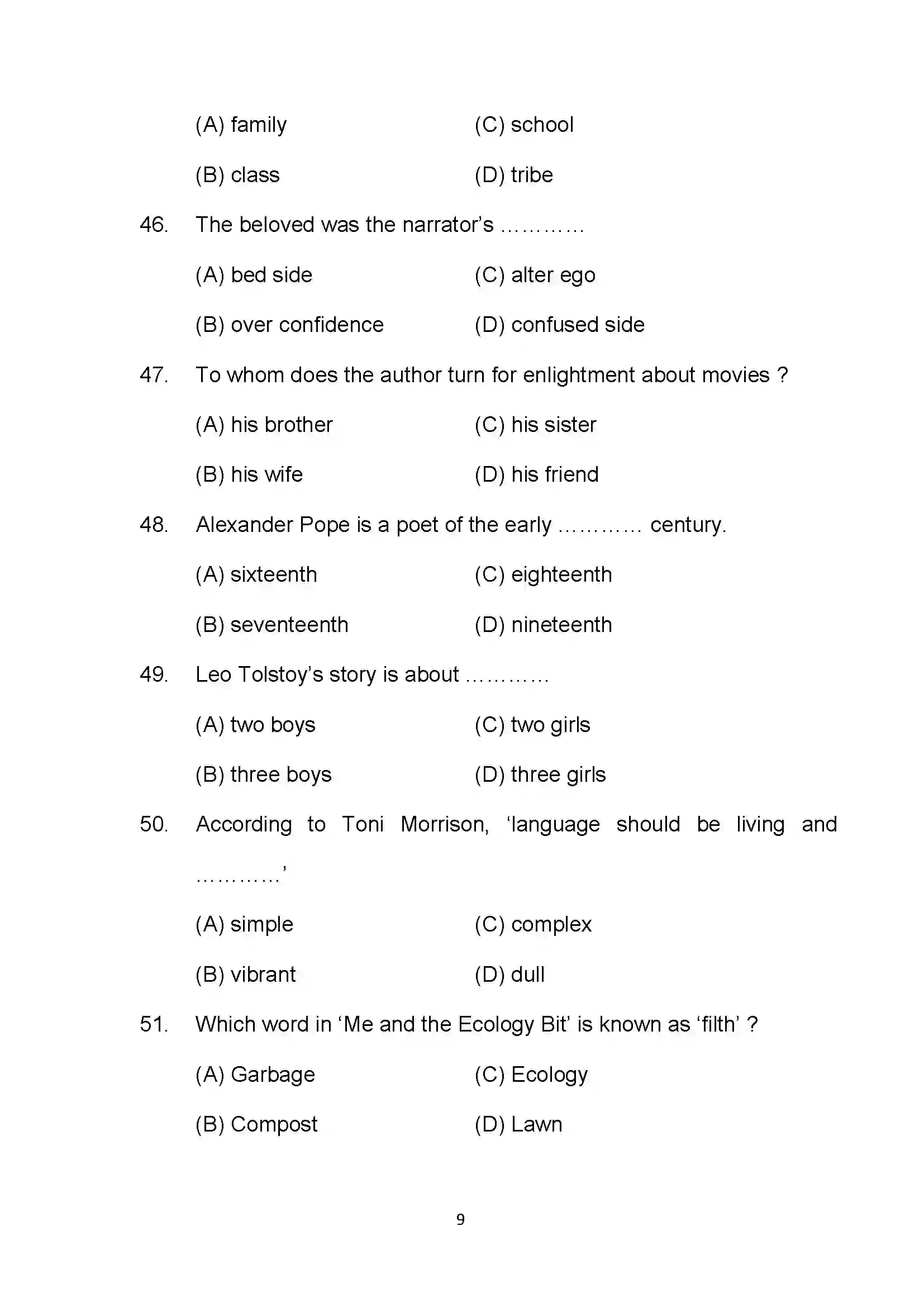 Bihar Board Class 10th 2022 English Sample Paper 9