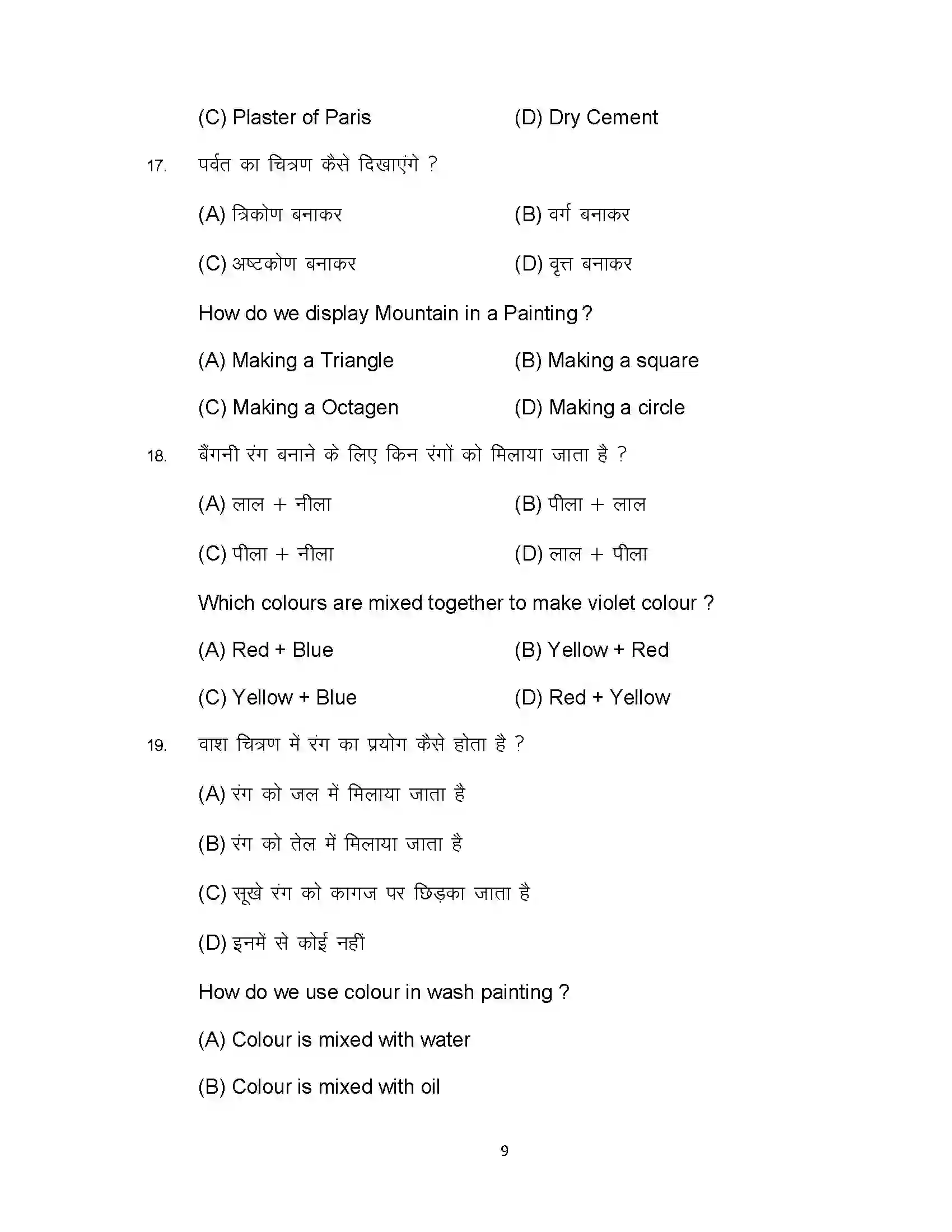 Bihar Board Class 10th 2024 Fine Arts Sample Paper 9