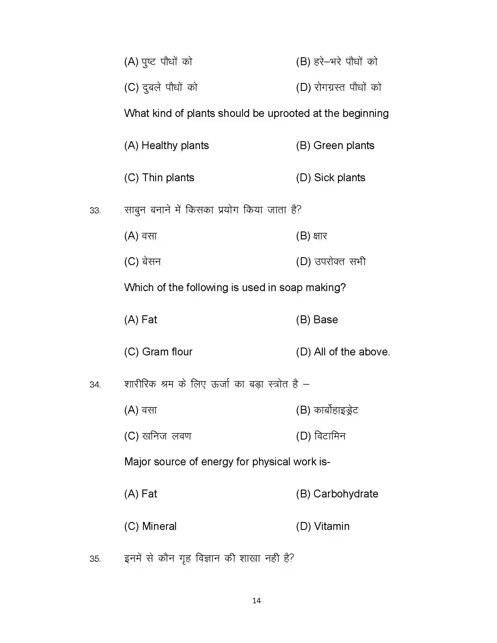 Bihar Board Class 10th 2020 Home Science Sample Paper 14