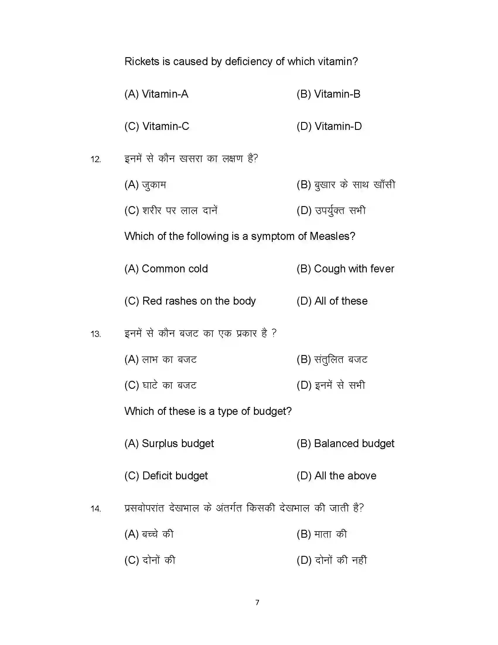 Bihar Board Class 10th 2020 Home Science Sample Paper 7