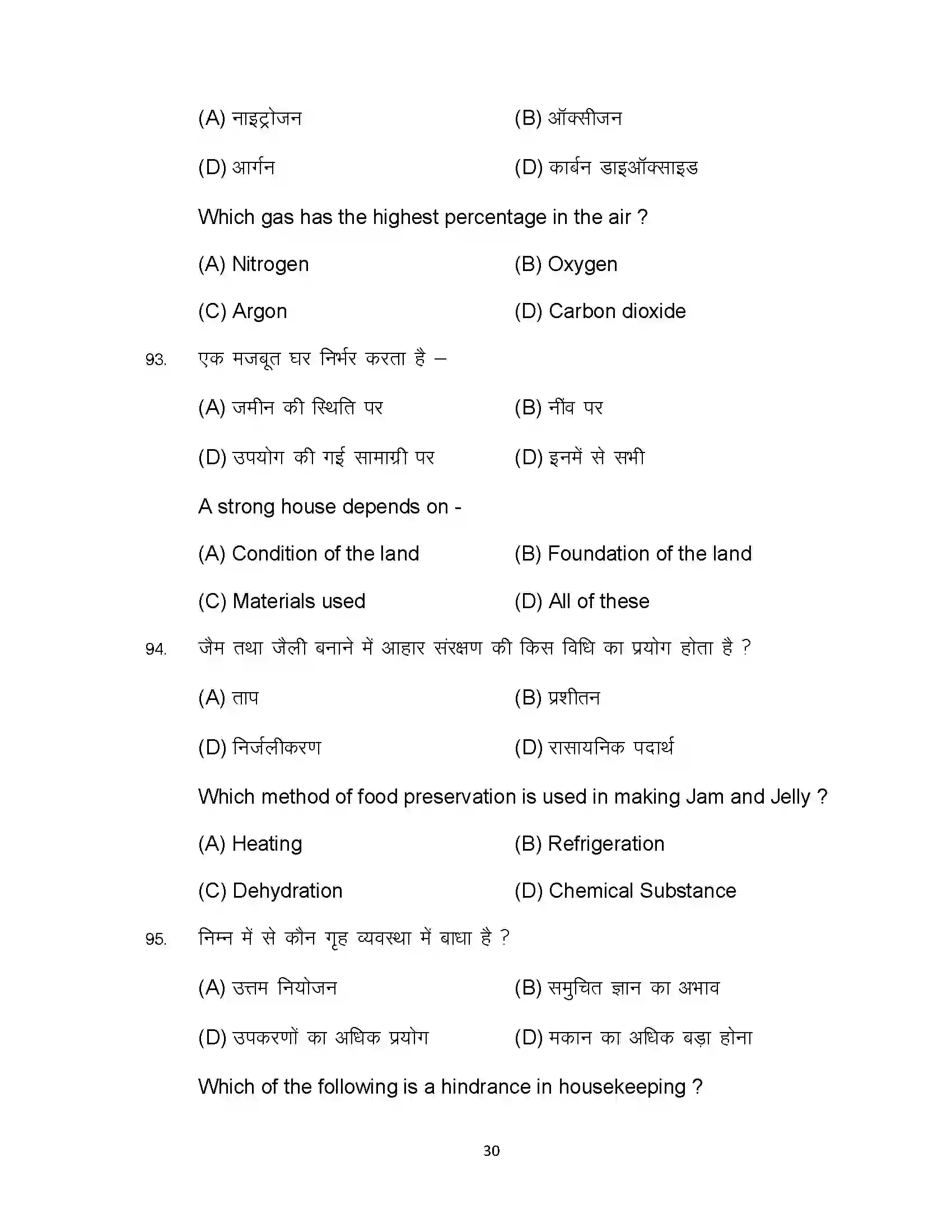 Bihar Board Class 10th 2024 Home Science Sample Paper 30