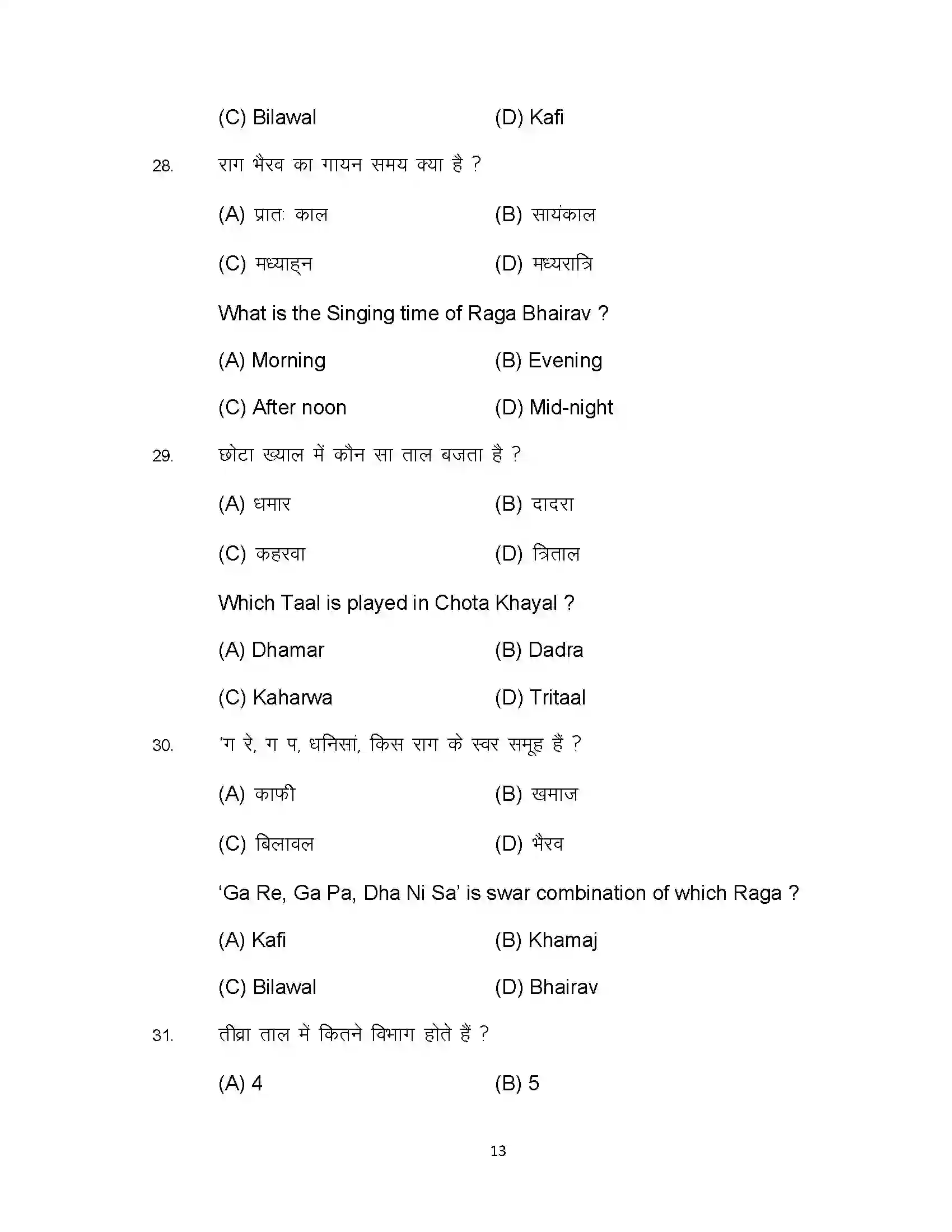 Bihar Board Class 10th 2023 Music Sample Paper 13