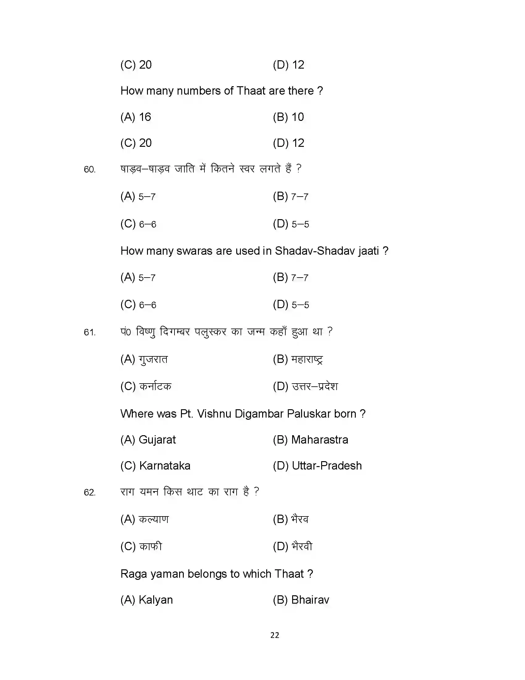 Bihar Board Class 10th 2023 Music Sample Paper 22