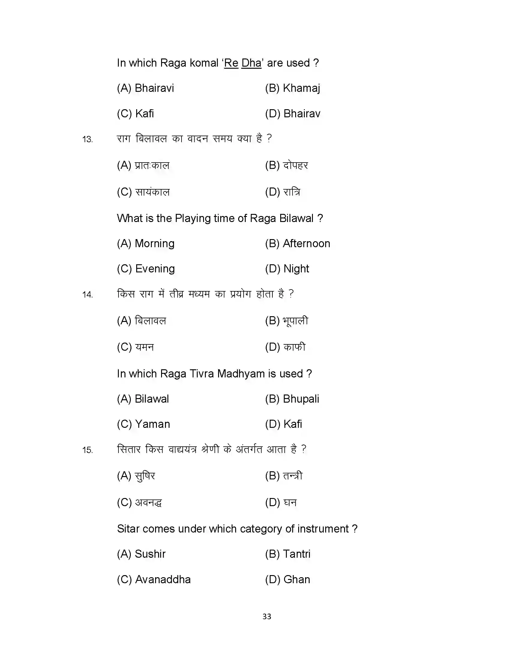 Bihar Board Class 10th 2023 Music Sample Paper 33