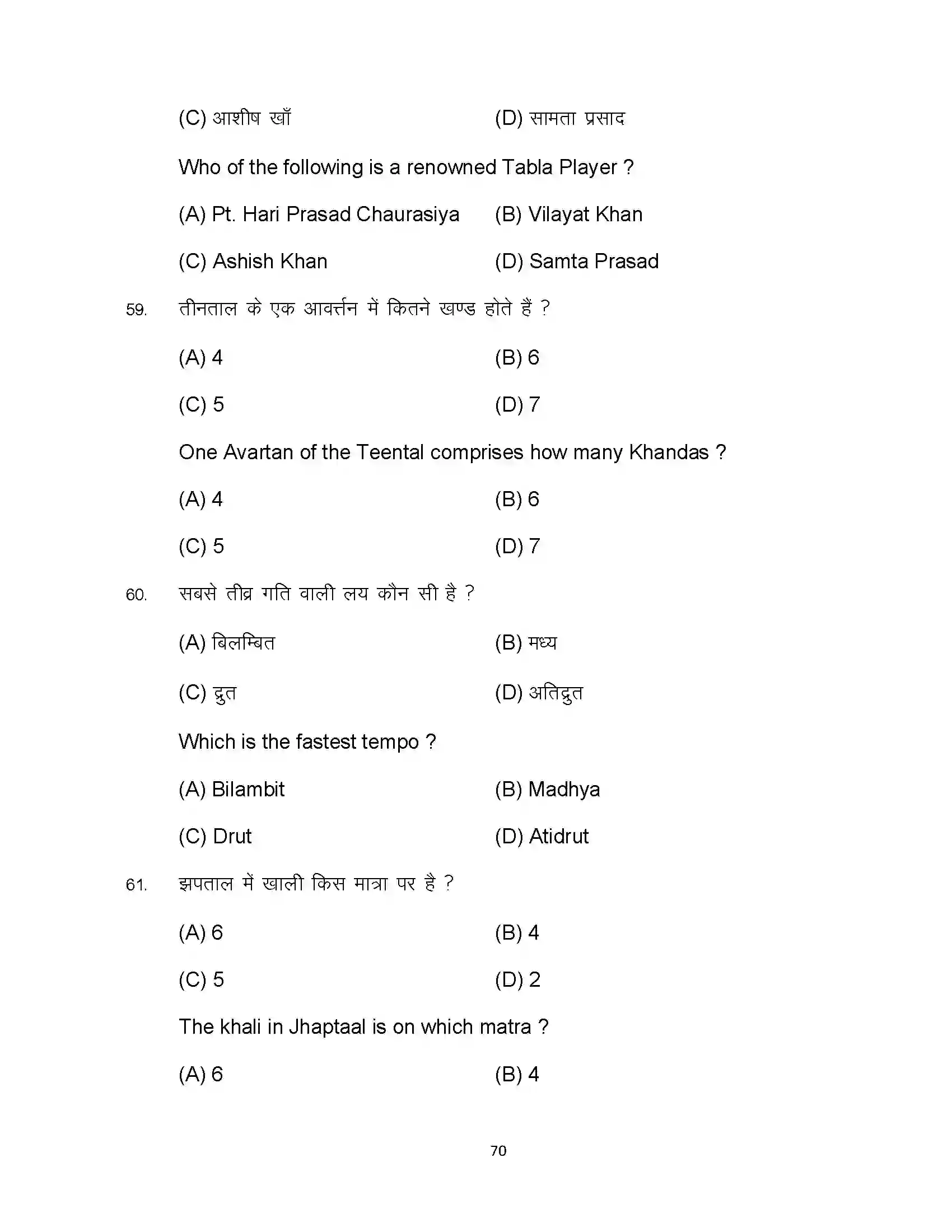 Bihar Board Class 10th 2023 Music Sample Paper 70