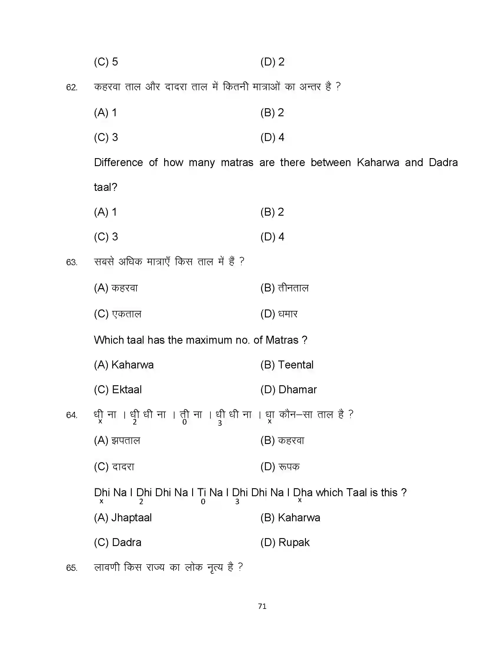 Bihar Board Class 10th 2023 Music Sample Paper 71