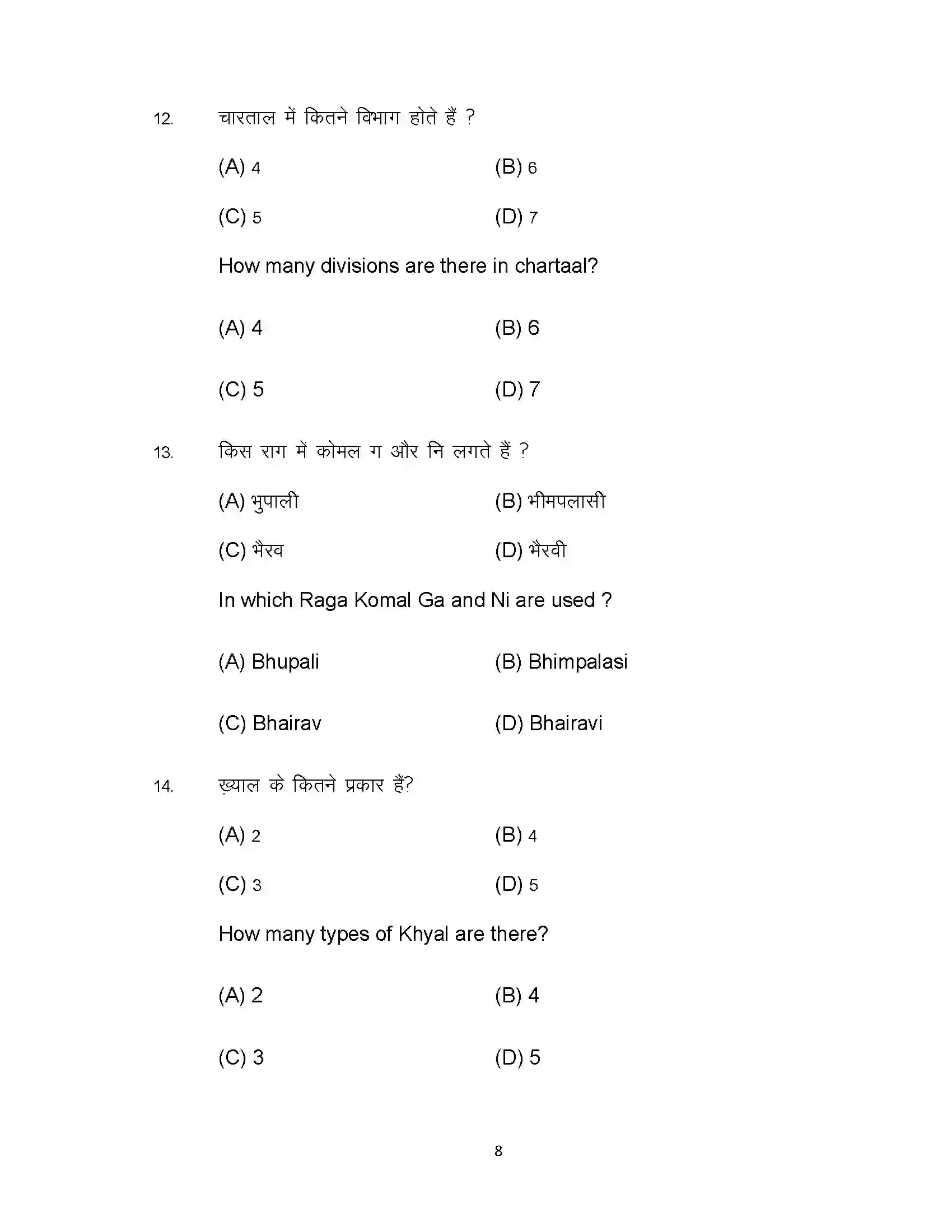Bihar Board Class 10th 2023 Music Sample Paper 8