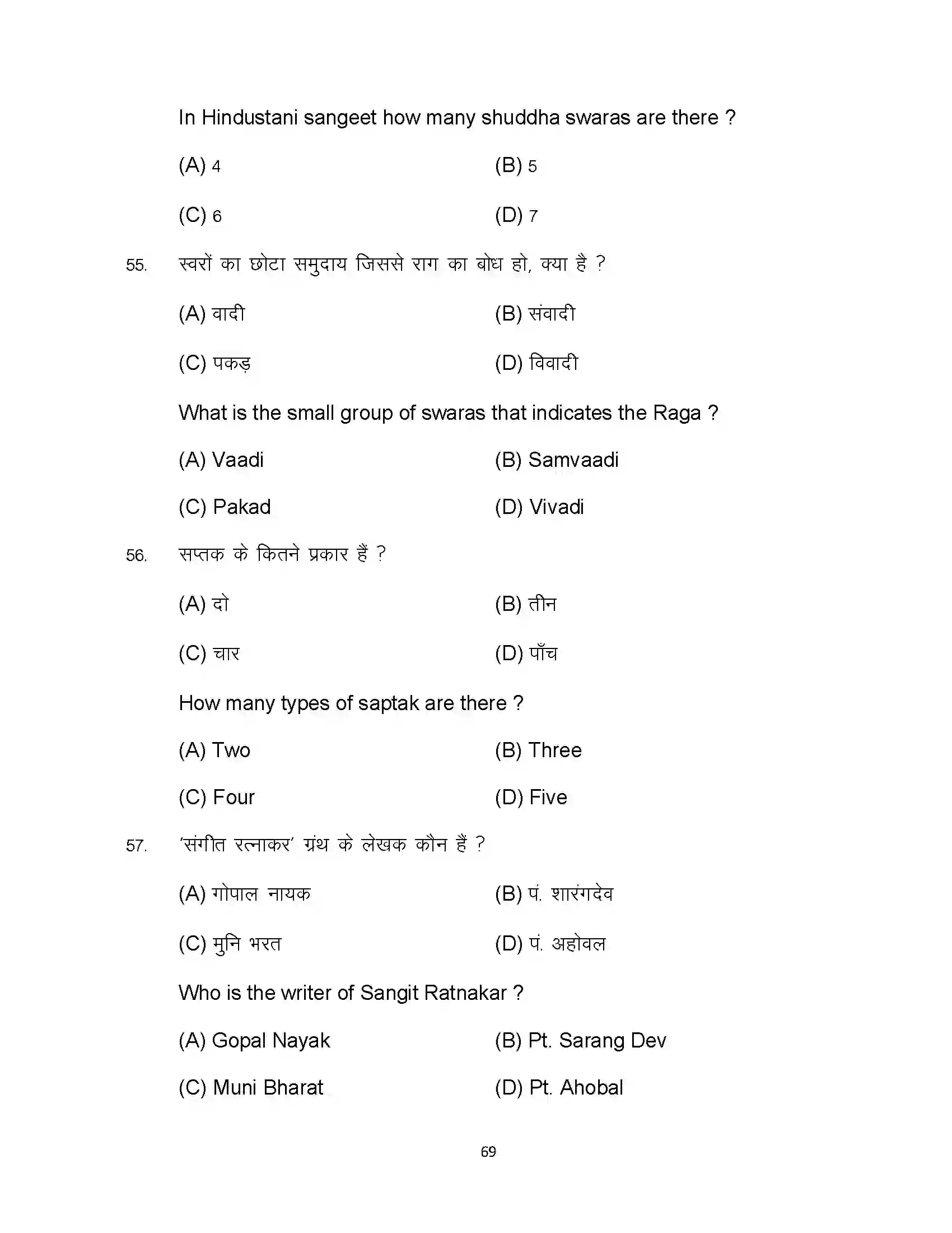 Bihar Board Class 10th 2024 Music Sample Paper 69