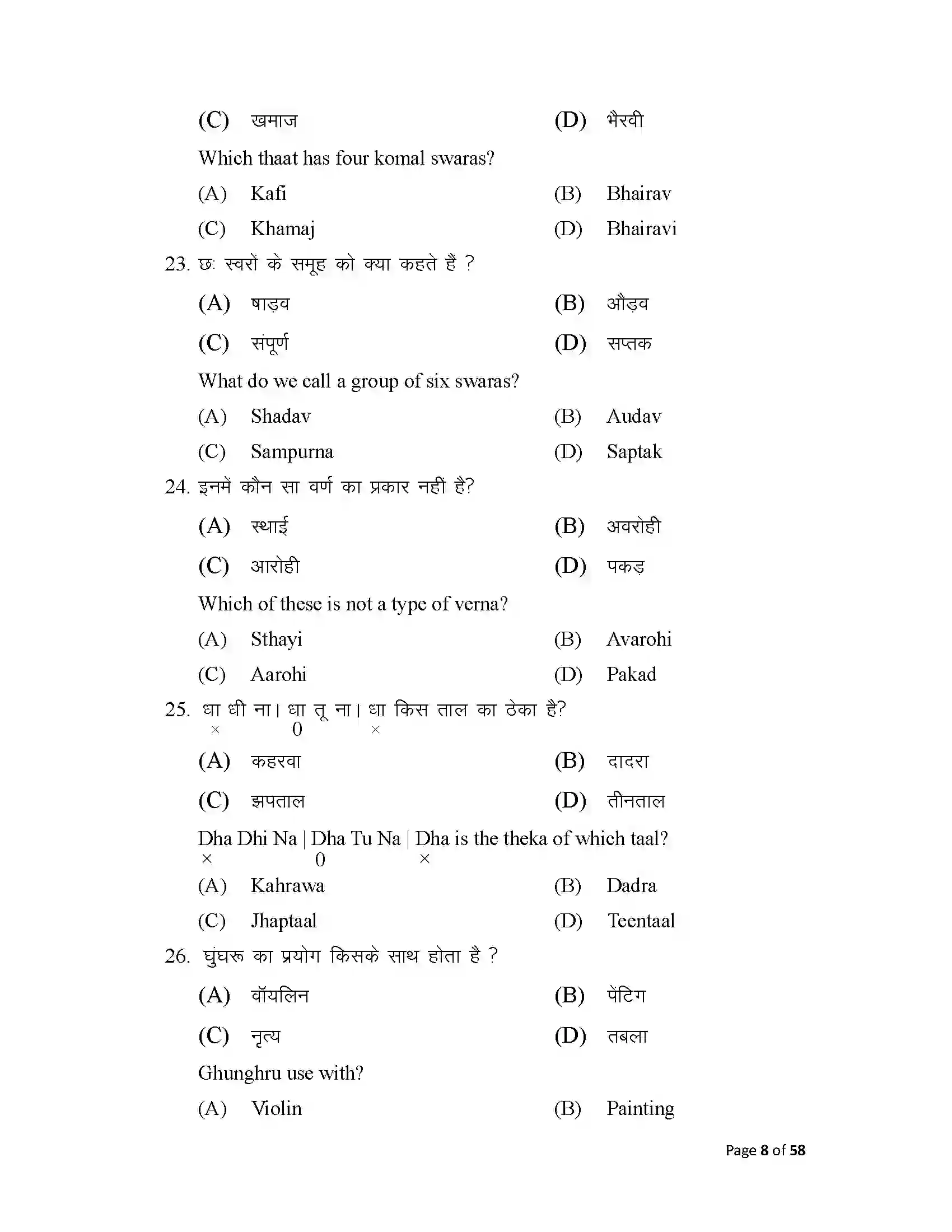 Bihar Board Class 10th 2025 Music Sample Paper 8