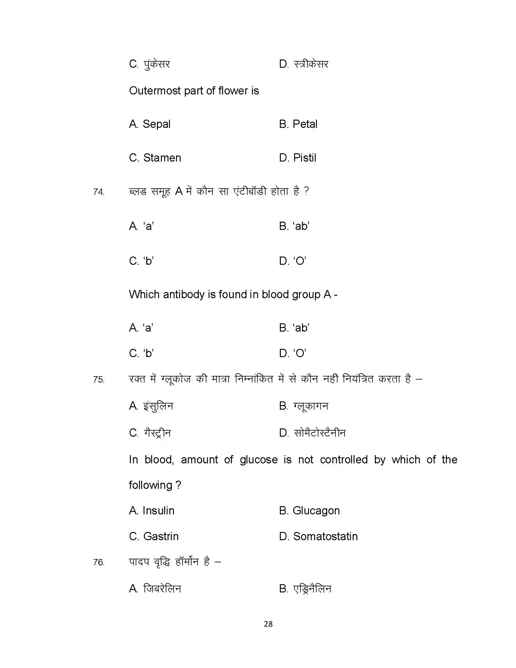 Bihar Board Class 10th 2021 Science Sample Paper 28