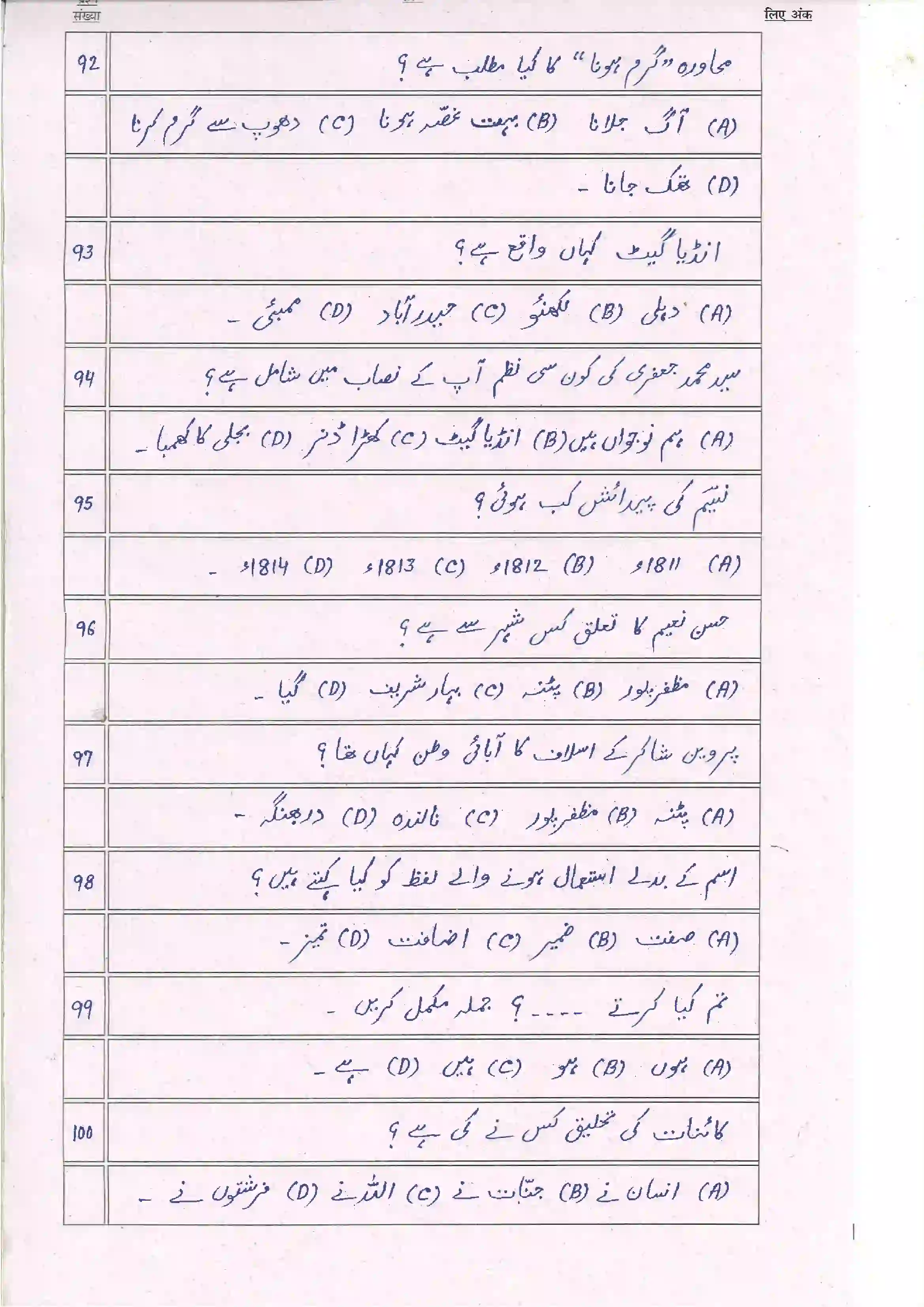 Bihar Board Class 10th 2024 Urdu Sample Paper 14