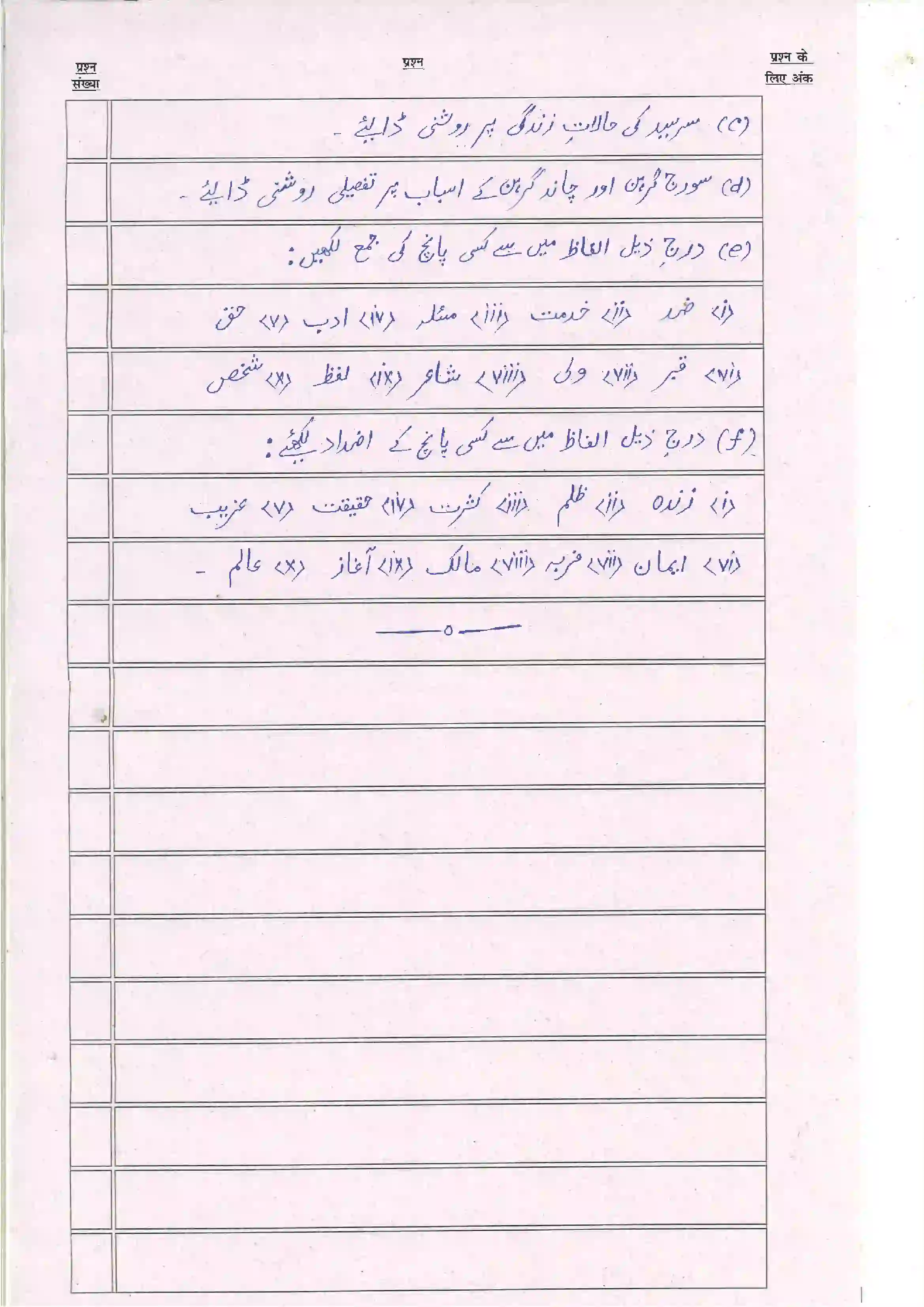 Bihar Board Class 10th 2024 Urdu Sample Paper 17