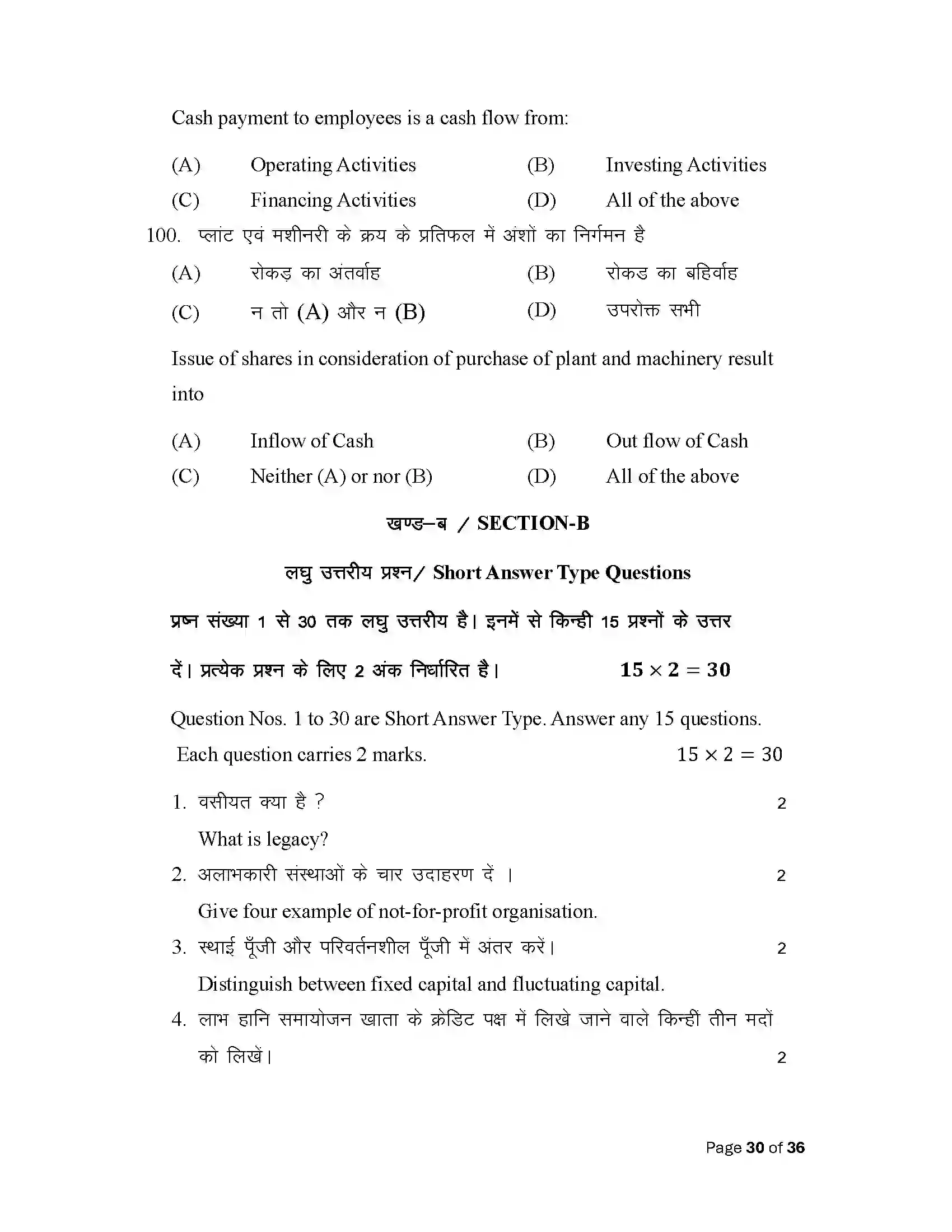 Bihar Board Class 12th 2025 Accountancy Sample Paper 30