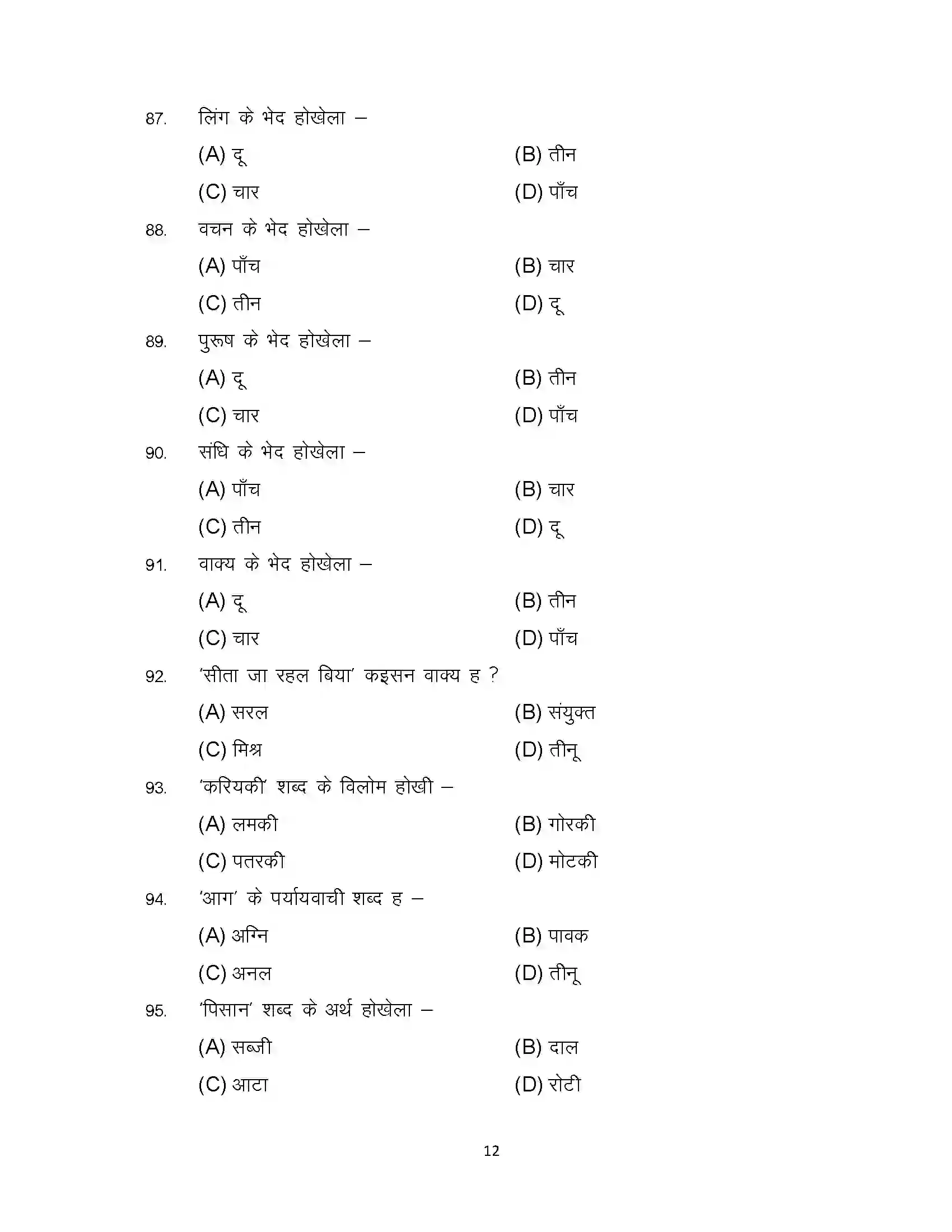 Bihar Board Class 12th 2024 Bhojpuri Sample Paper 12