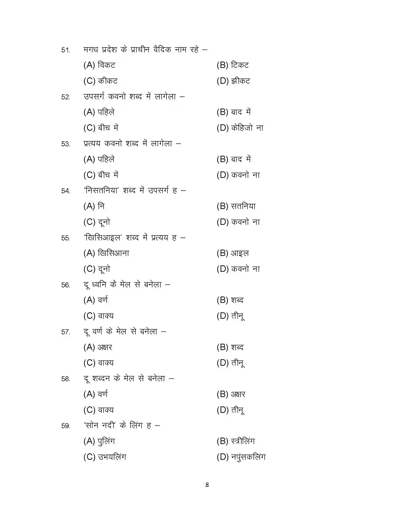 Bihar Board Class 12th 2024 Bhojpuri Sample Paper 8