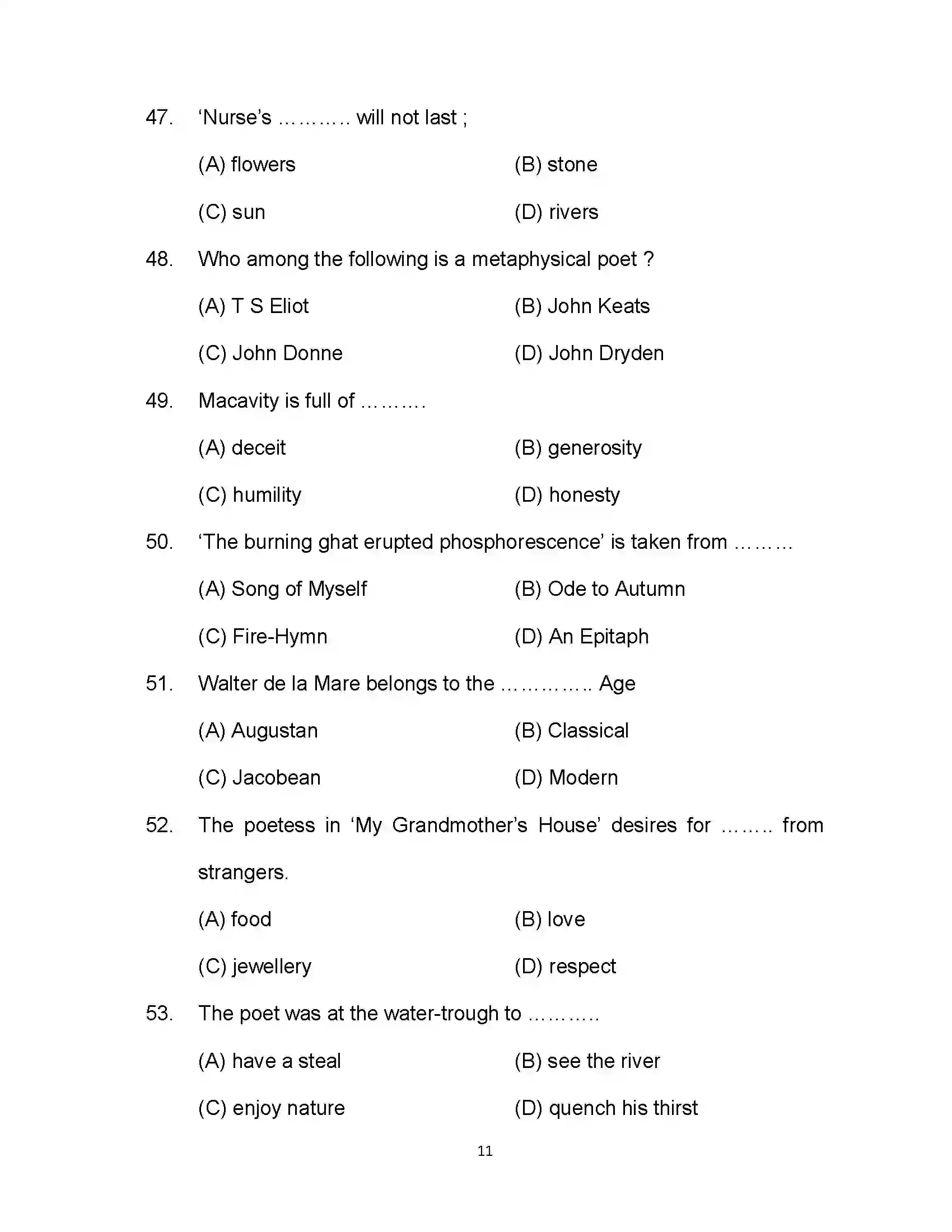 Bihar Board Class 12th 2021 English (Arts) Sample Paper 11