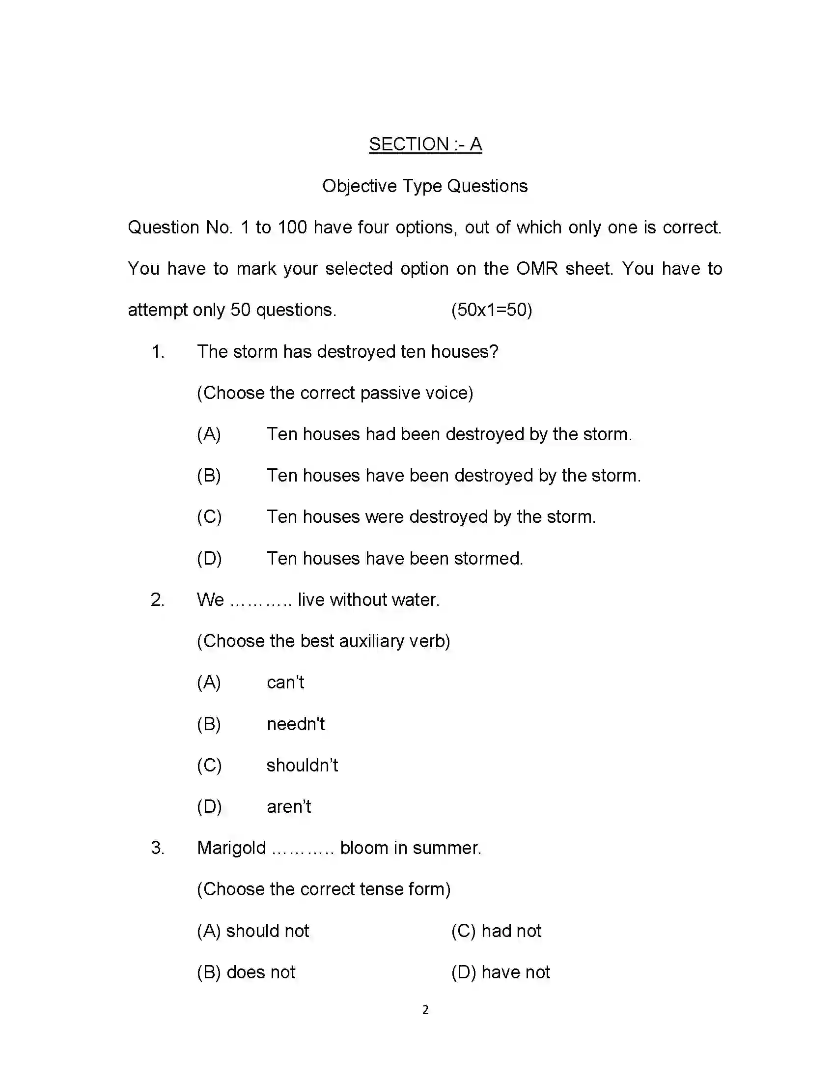 Bihar Board Class 12th 2021 English (Arts) Sample Paper 2