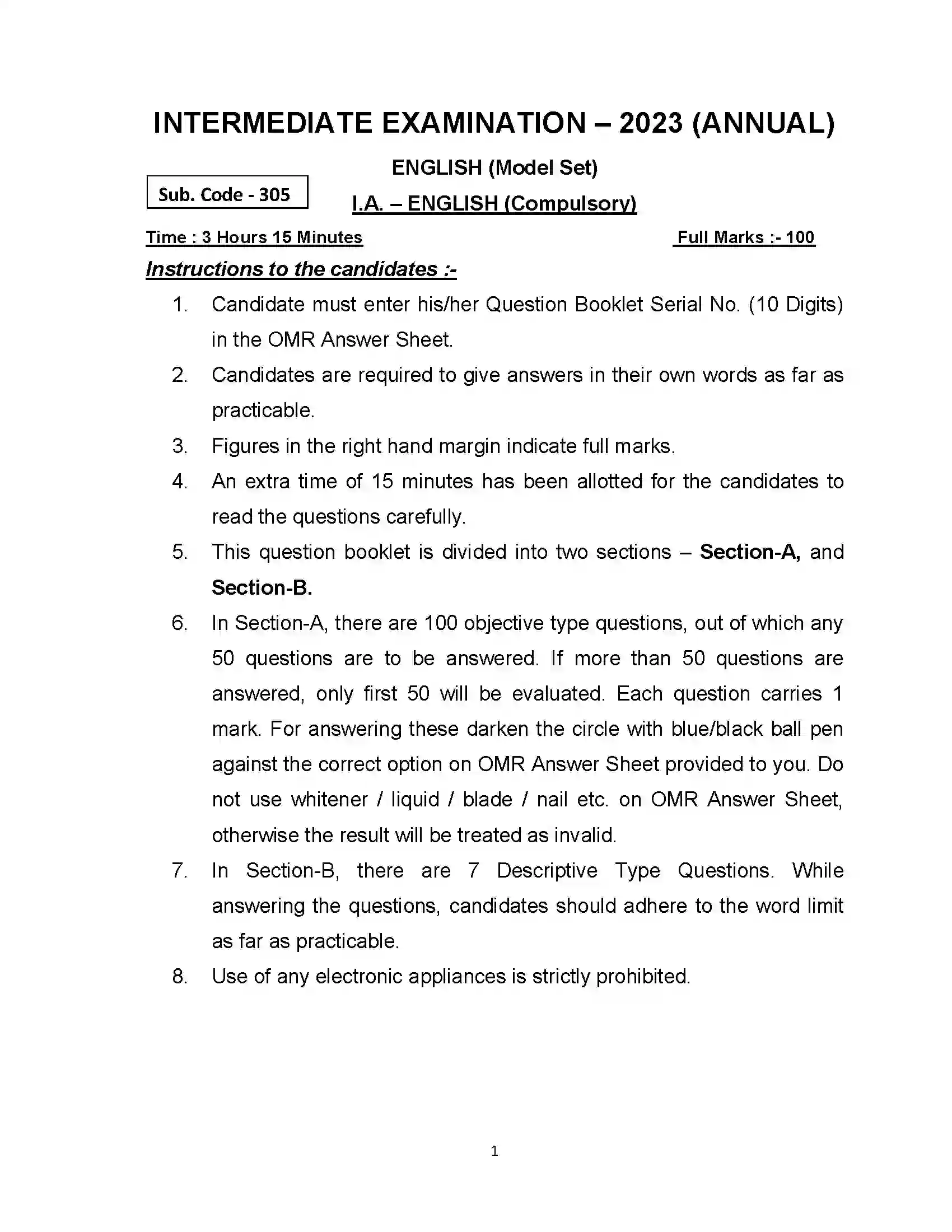 Bihar Board Class 12th 2023 English Sample Paper 1