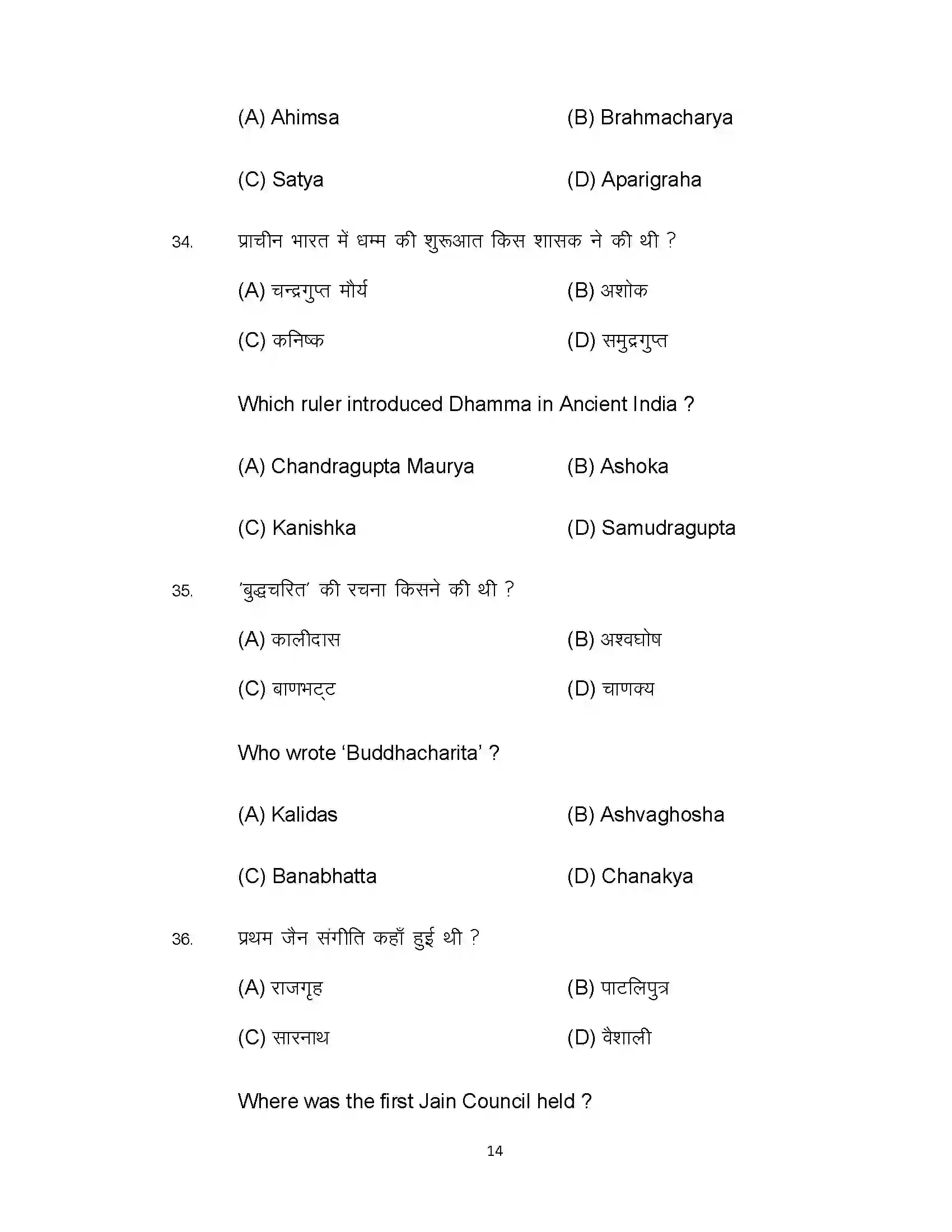 Bihar Board Class 12th 2022 History Sample Paper 14