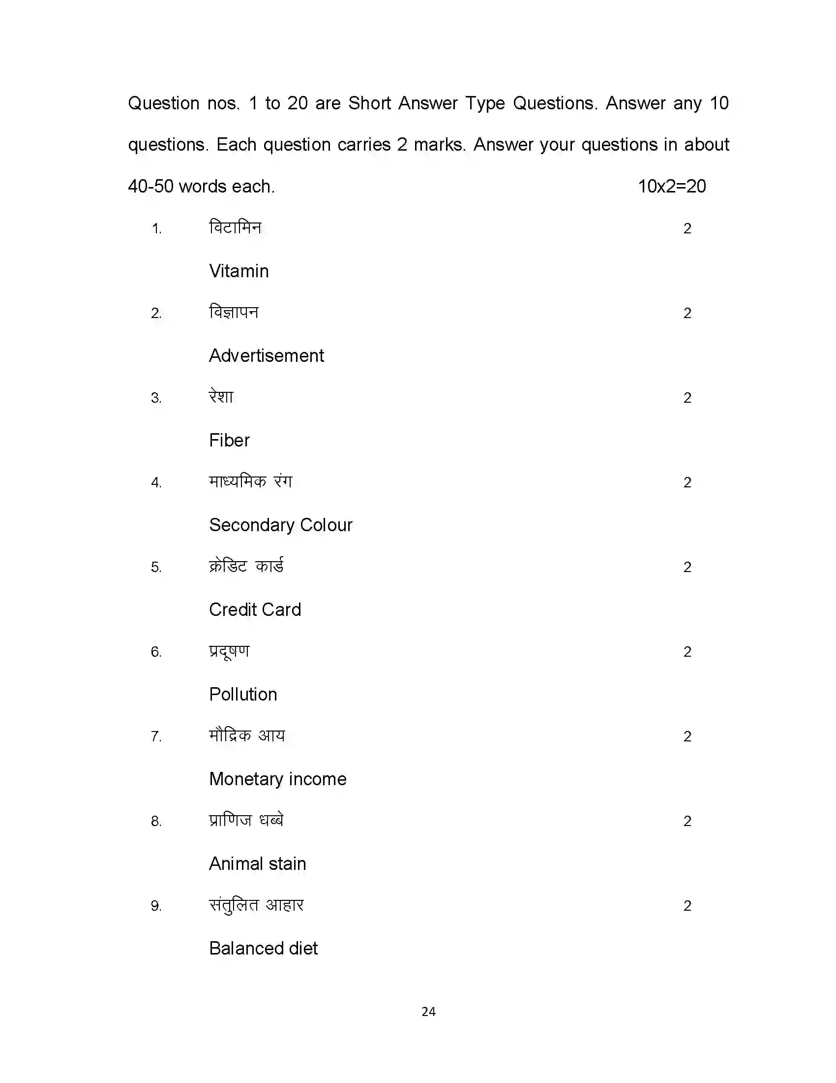 Bihar Board Class 12th 2023 Home Science Sample Paper 24