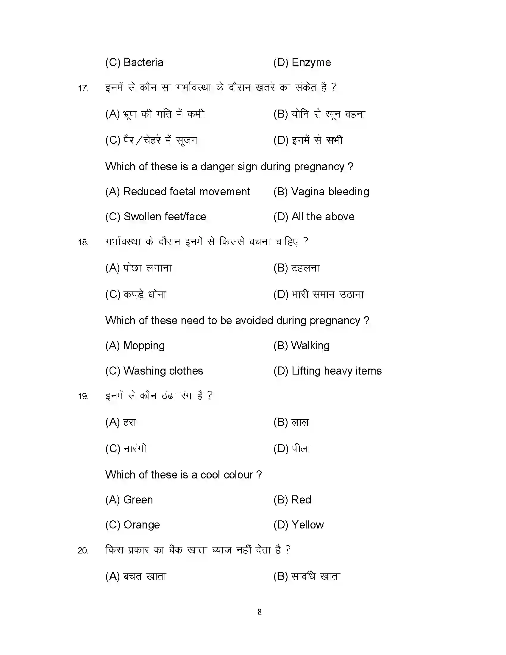 Bihar Board Class 12th 2023 Home Science Sample Paper 8