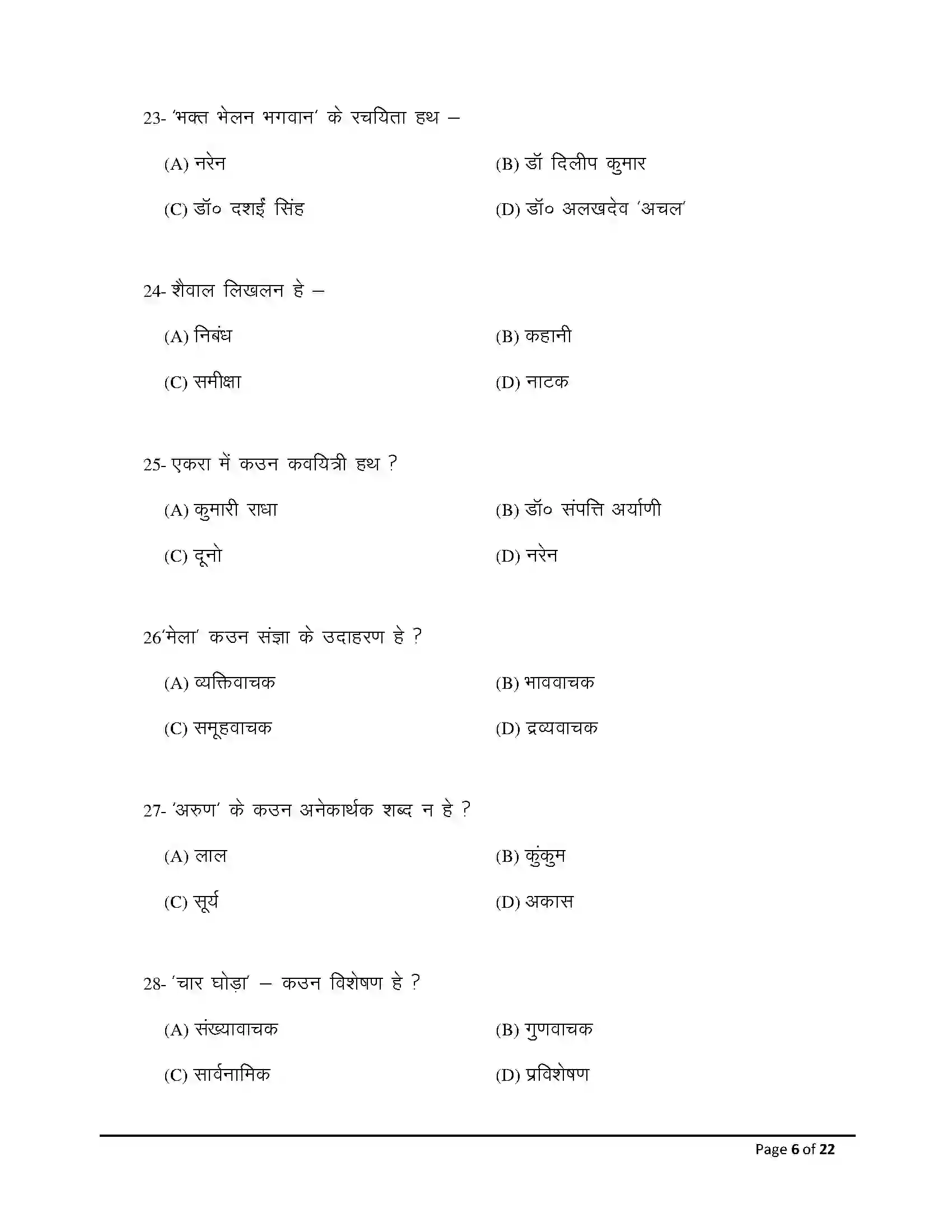 Bihar Board Class 12th 2026 Magahi Sample Paper 6