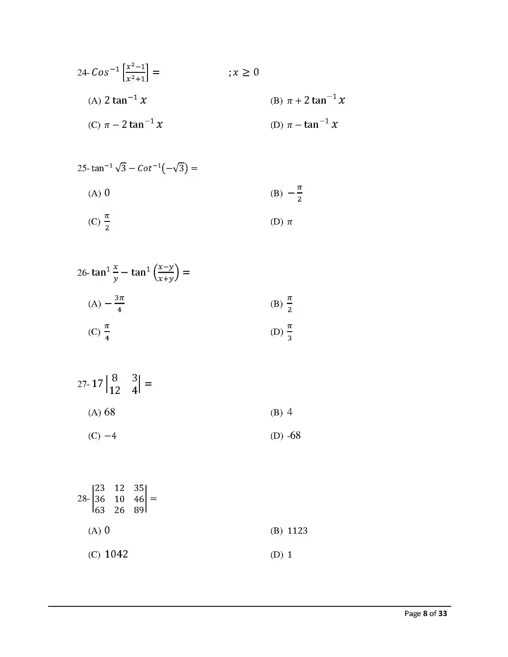 Bihar Board Class 12th 2026 Mathematics Sample Paper 8