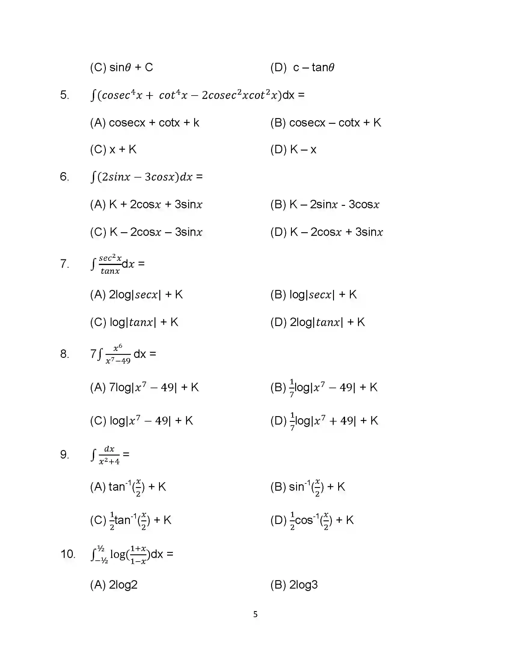 Bihar Board Class 12th 2023 Maths Sample Paper 5
