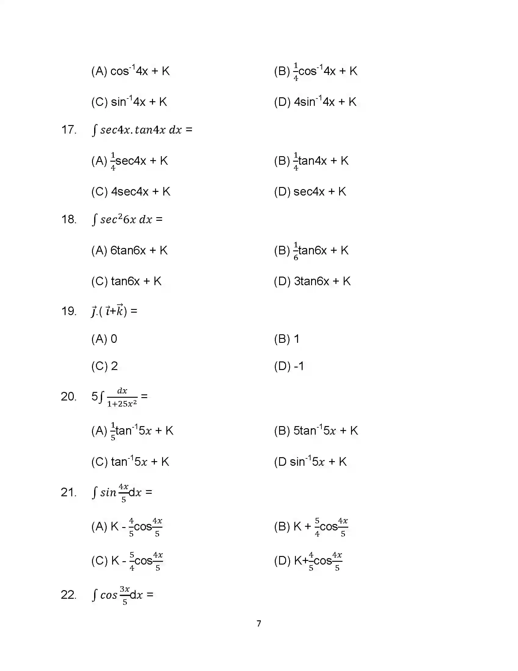 Bihar Board Class 12th 2023 Maths Sample Paper 7
