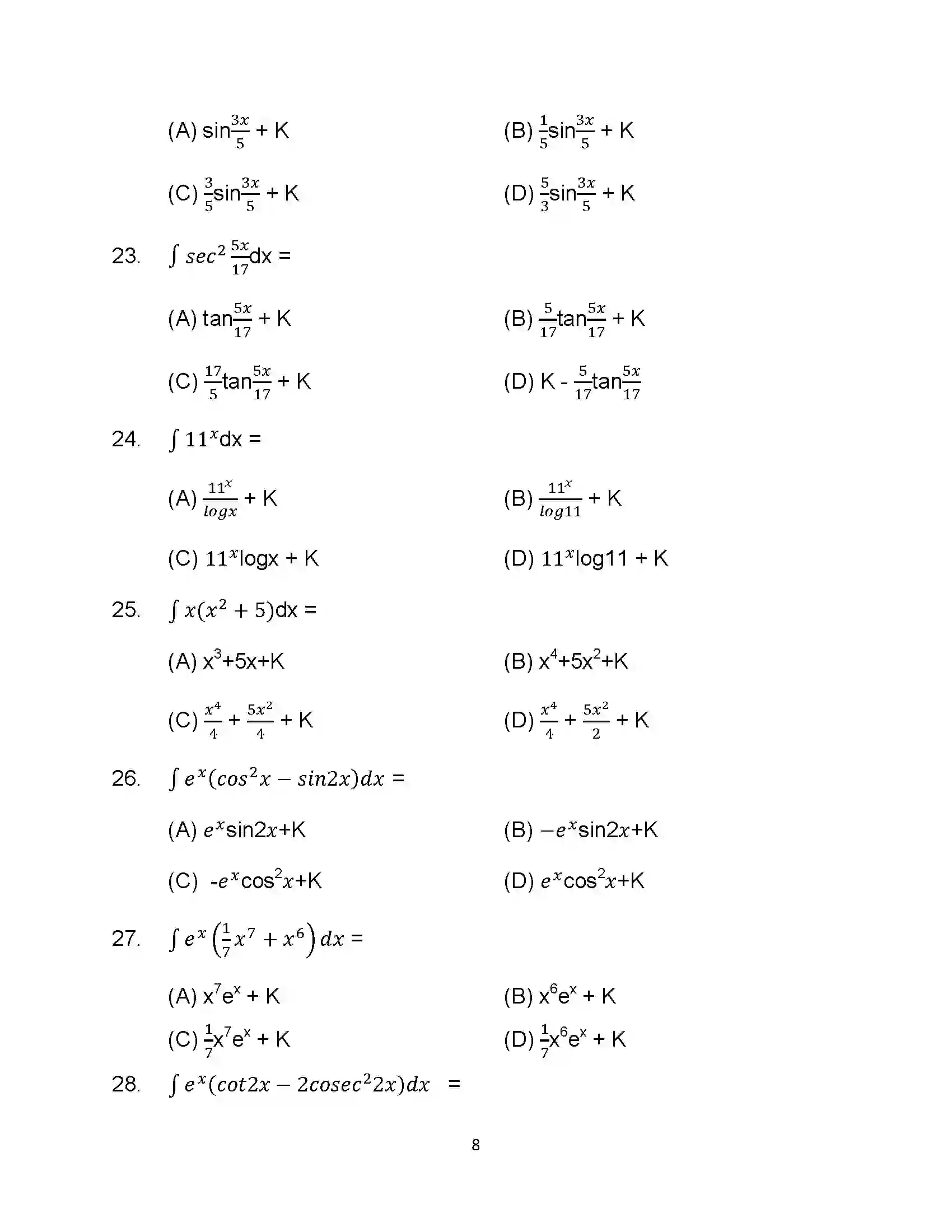 Bihar Board Class 12th 2023 Maths Sample Paper 8